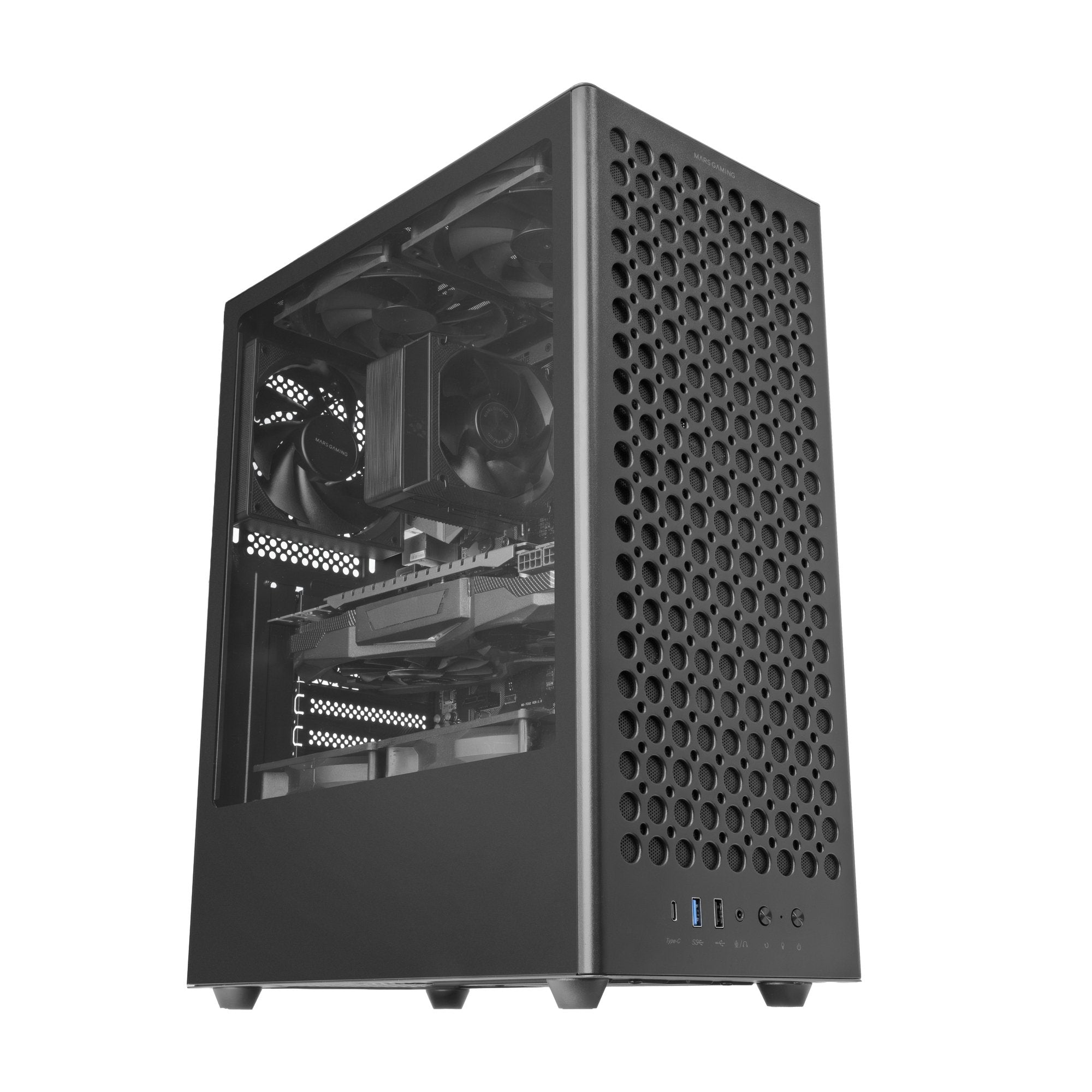 Caja Pc  Atx Mars Gaming Mc-T800 Frontal Airdot Mesh 4x Ventiladores Fdb Cablehatch Usb-C Negro