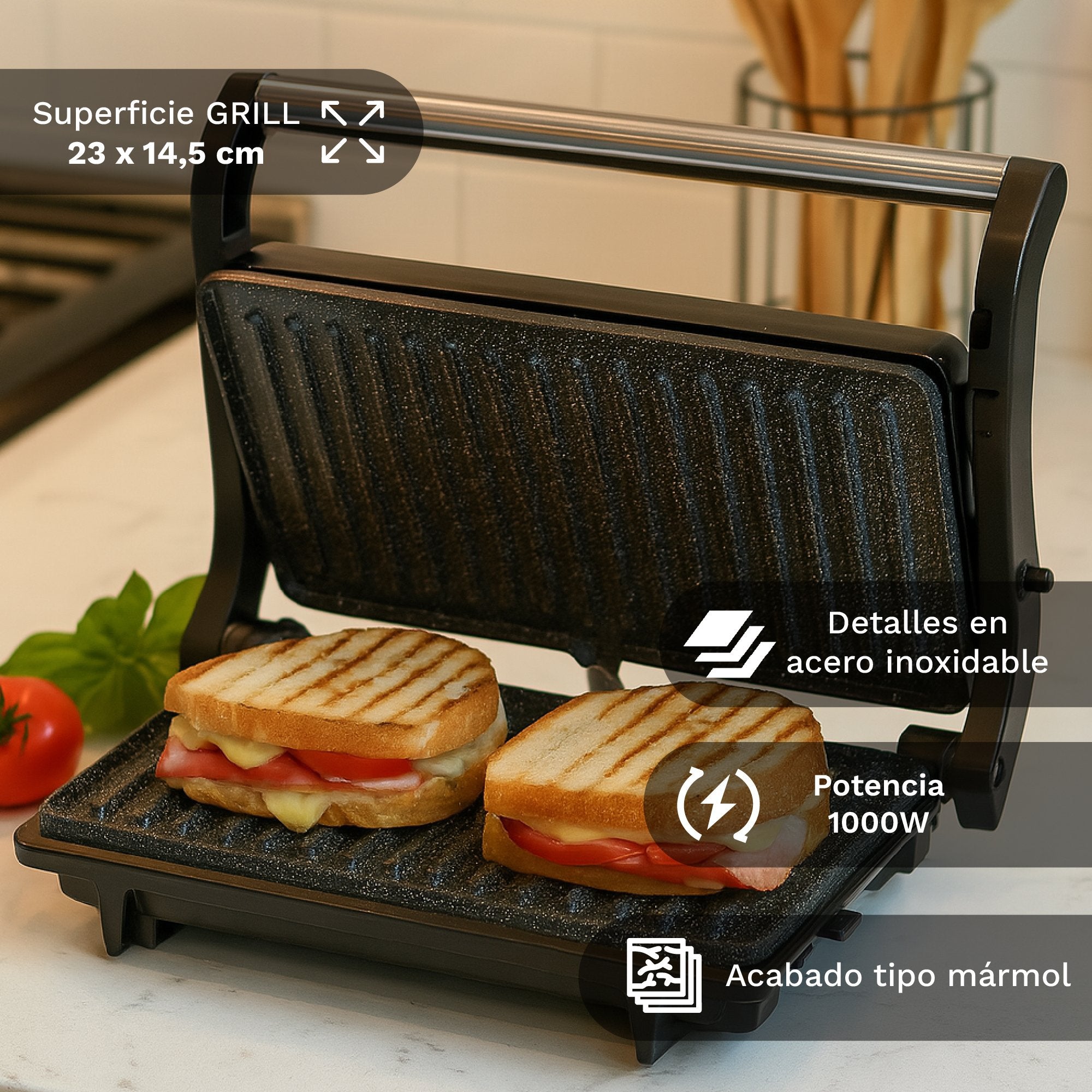Grill Eléctrico Grunkel Grl-Marble 1000w Tamaño 230*145mm