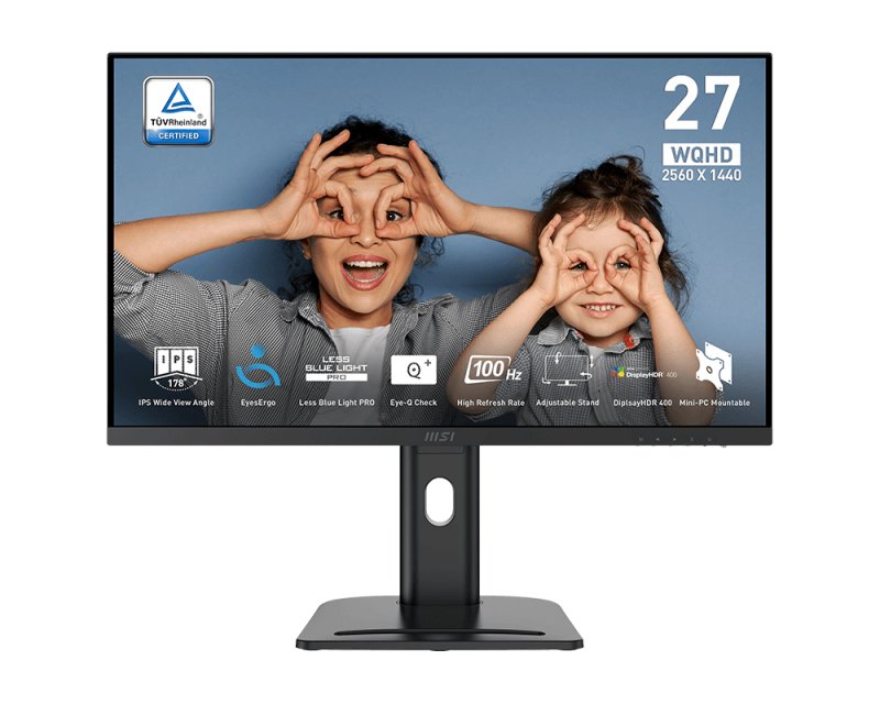 Monitor  Msi Pro Mp273qpde E2, 27", Negro, Wqhd, Ips, Adaptive-Sync, Tecnología Msi Eyesergo, 100 Hz 9s6-3pb69h-035