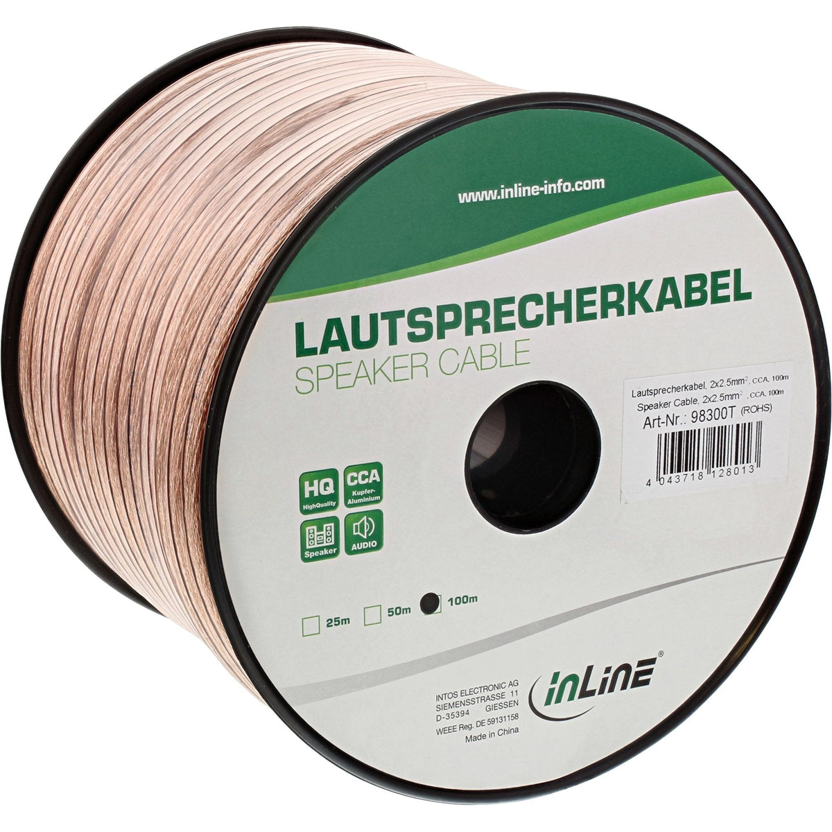 Cable De Altavoz Inline 2x 2.5mm² Cca Transparente 100m
