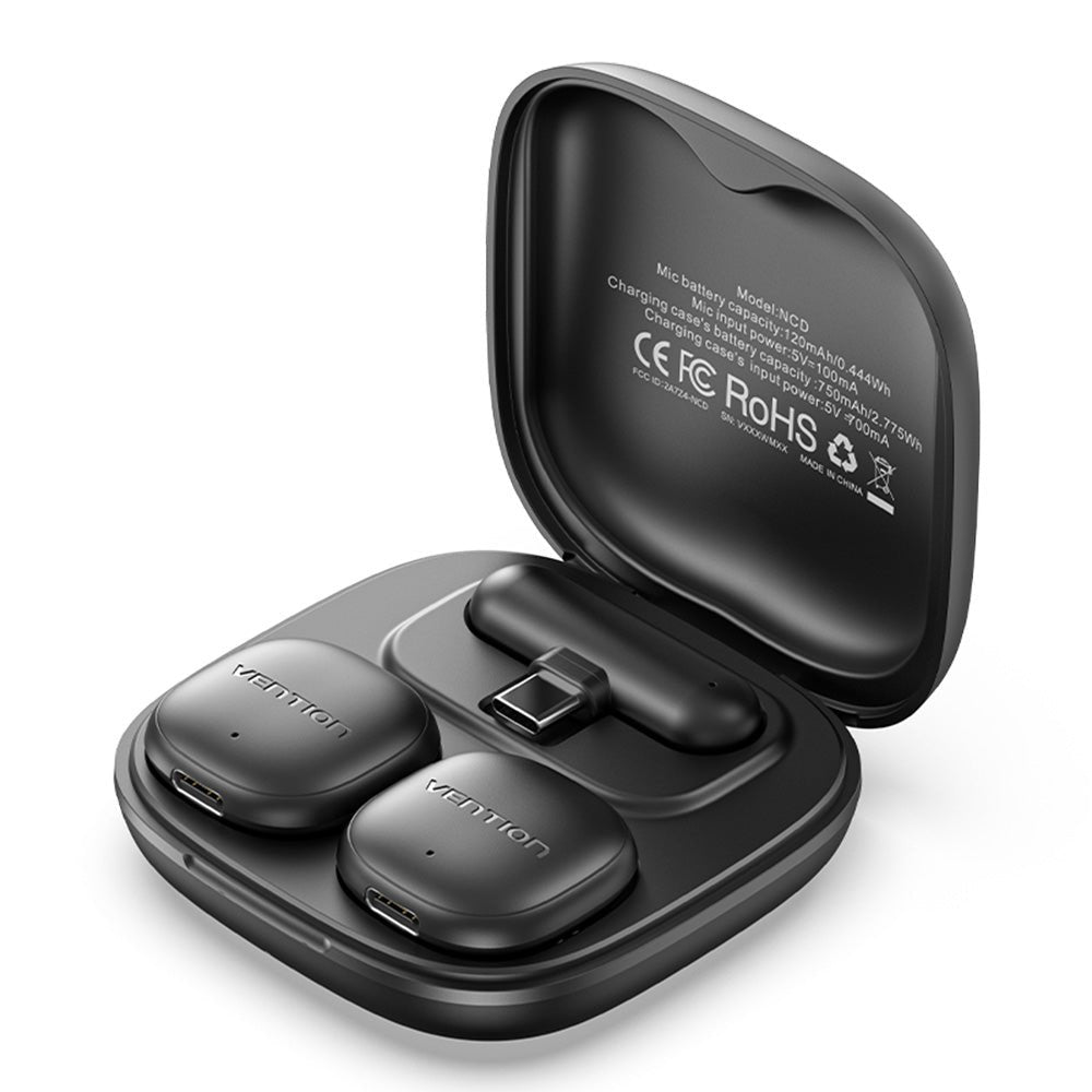 Micrófono Inalámbrico Con Clip Vention Lavalier Ncdb0 Usb Tipo-C Lightning Incluye Receptor 2 Unidades