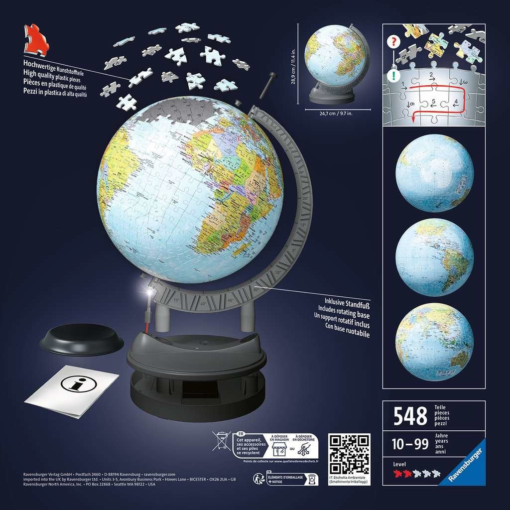 Globo Terráqueo Rompecabezas 3d De Ravensburger Con Luz 11549