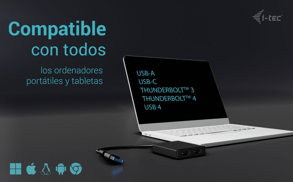 EAN 8595611706844 - i-tec CADUAL4KHDMI adaptador de cable de vídeo 0,27 m USB Type-A/USB Type-C 2 x HDMI Negro imagen 5