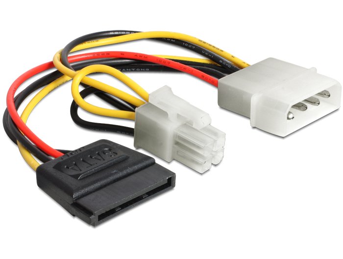Delock Cable Power Molex 4 Pin Stecker > Sata 15 Pin Buchse + P4 Stecker