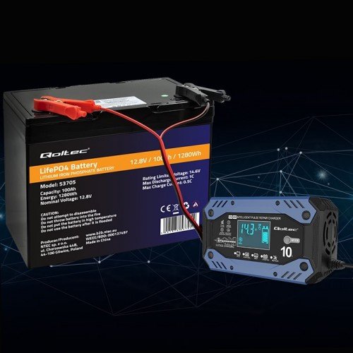 EAN 5901878524825 - Qoltec 52482 Cargador de batería para vehículos 12/24 V Negro, Azul imagen 6