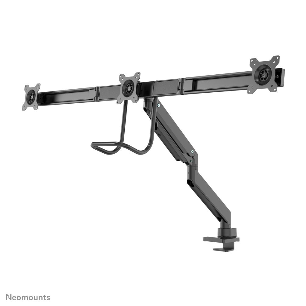 Newstar Monitor Triple-Deskmount With Crossbar 17-24inch Full Motion Gasspring Tilt Rotate Swivel Grommet/Clamp Black