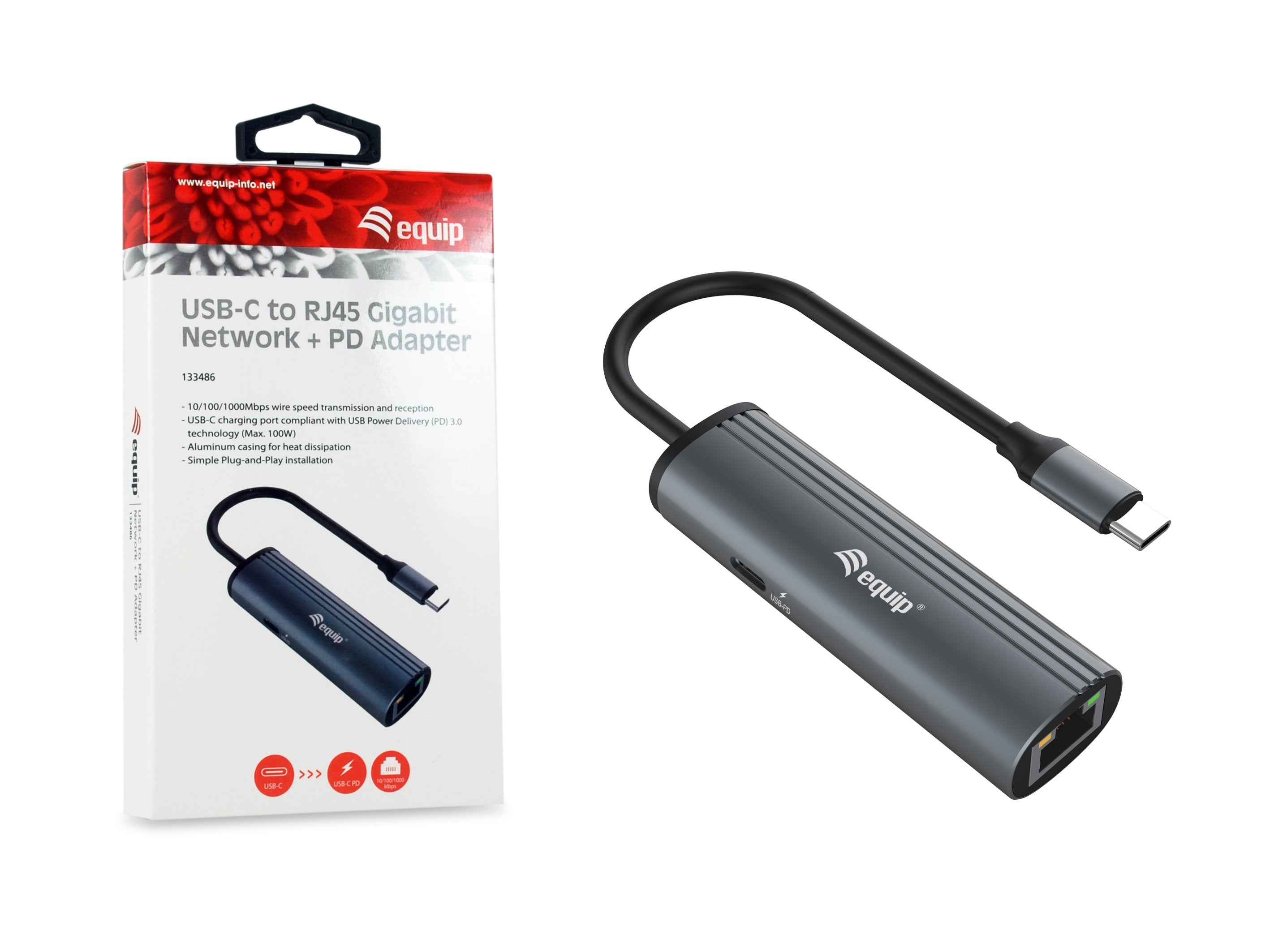 Equip Adaptador Usb-C -> Rj45 10/100/1000 +Pd Adaptador 0.15m Gr