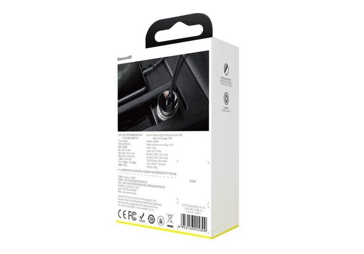 Baseus Car Charger Digital Display Dual Usb 4.8a 24w Silver (Ccbx-0s)