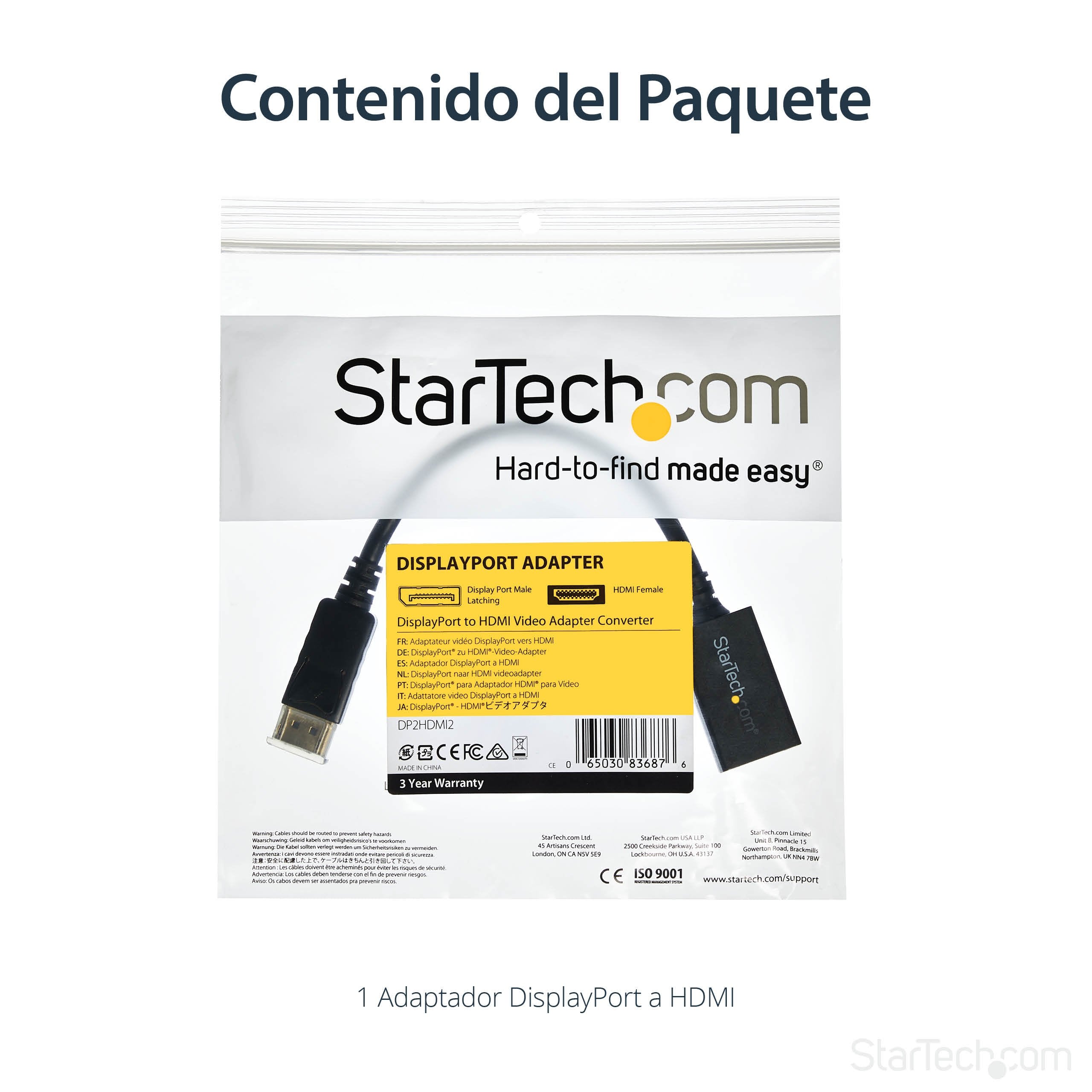 EAN 0065030836876 - StarTech.com DP2HDMI2 adaptador de cable de vídeo 0,21 m Negro imagen 12