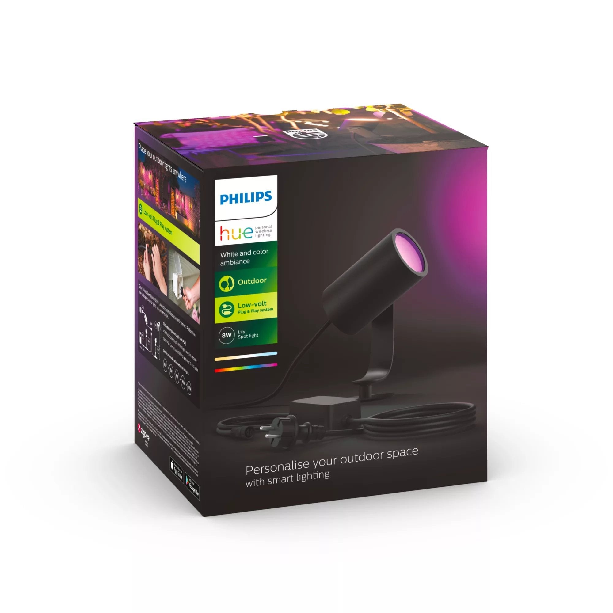 Philips Lighting Hue - Foco De Jardín Led Para Jardín Conjunto Básico Lily Led Incorporado 8 W Rgbw