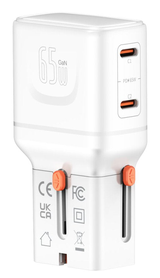 Ladowarka Podrózna World Travel 65w Usb-C + Usb-A Biala