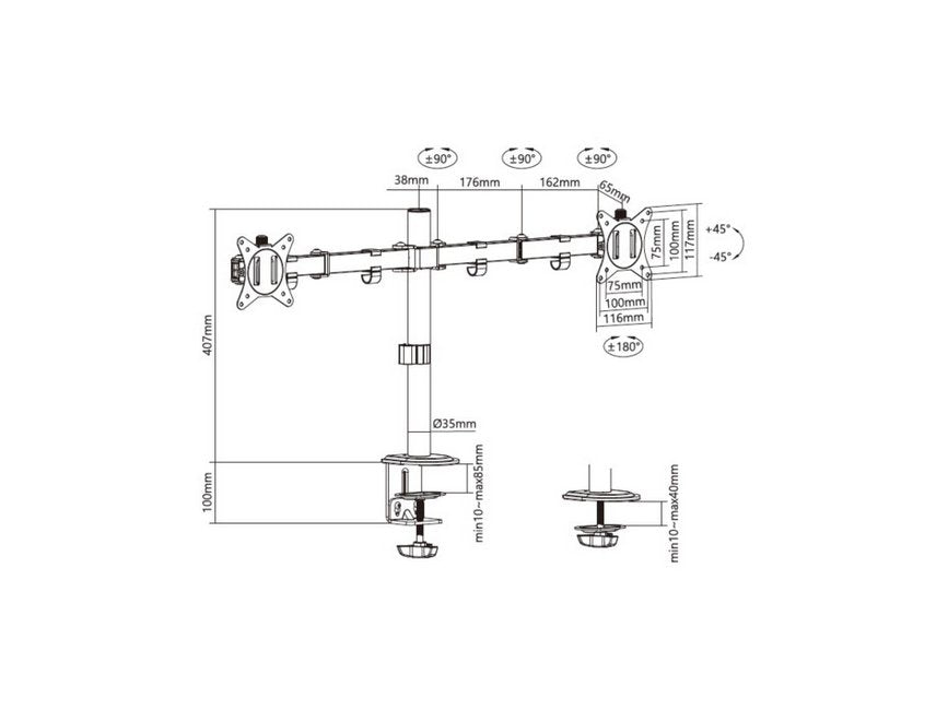 Equip 650157 Soporte Para 2 Monitores 81,3 Cm 17"-32" 9kg Negro Escritorio