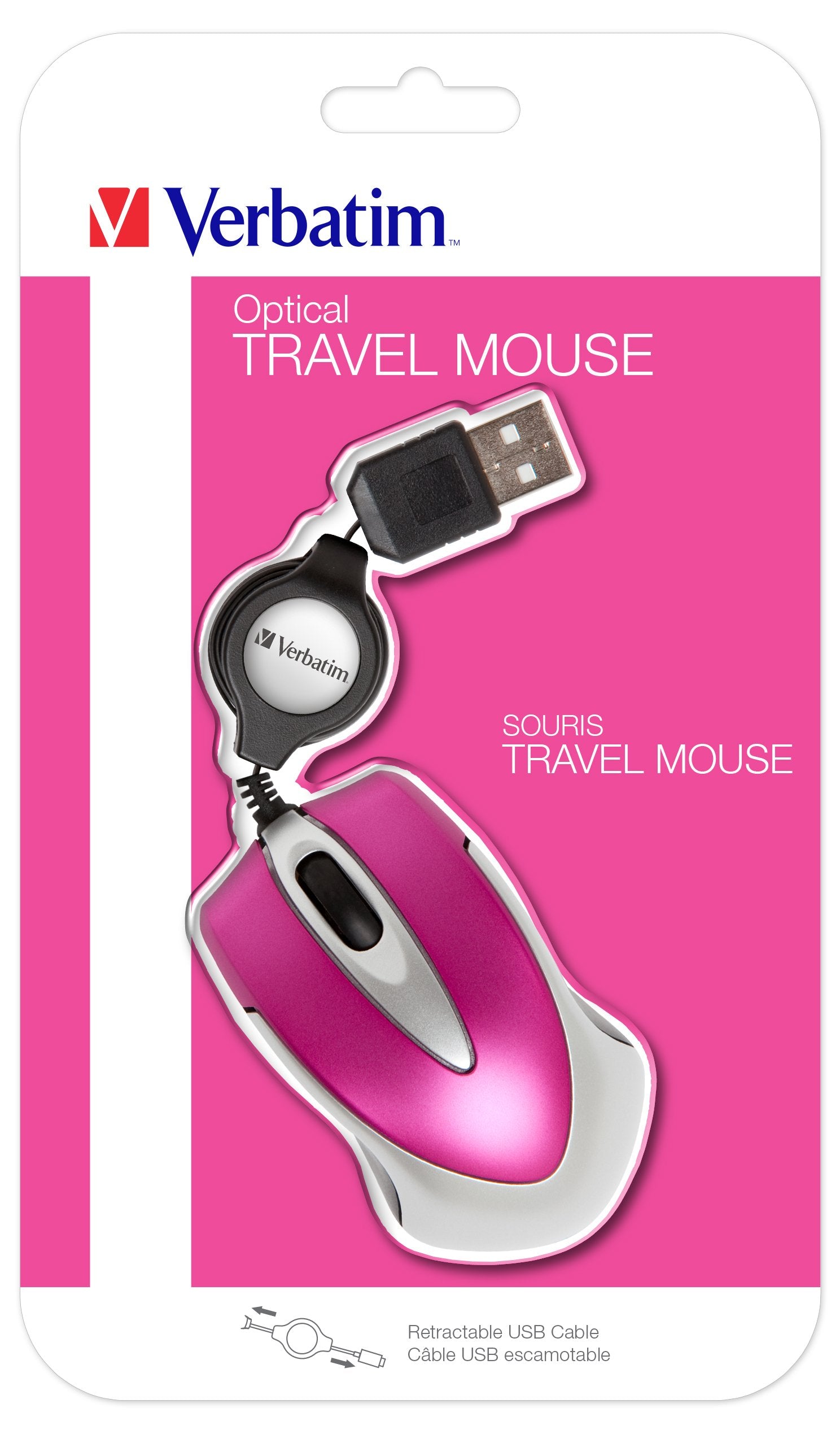 Verbatim Ratón Go Mini Cable Usb Retráctil 1000ppp Ultraportátil Fucsia