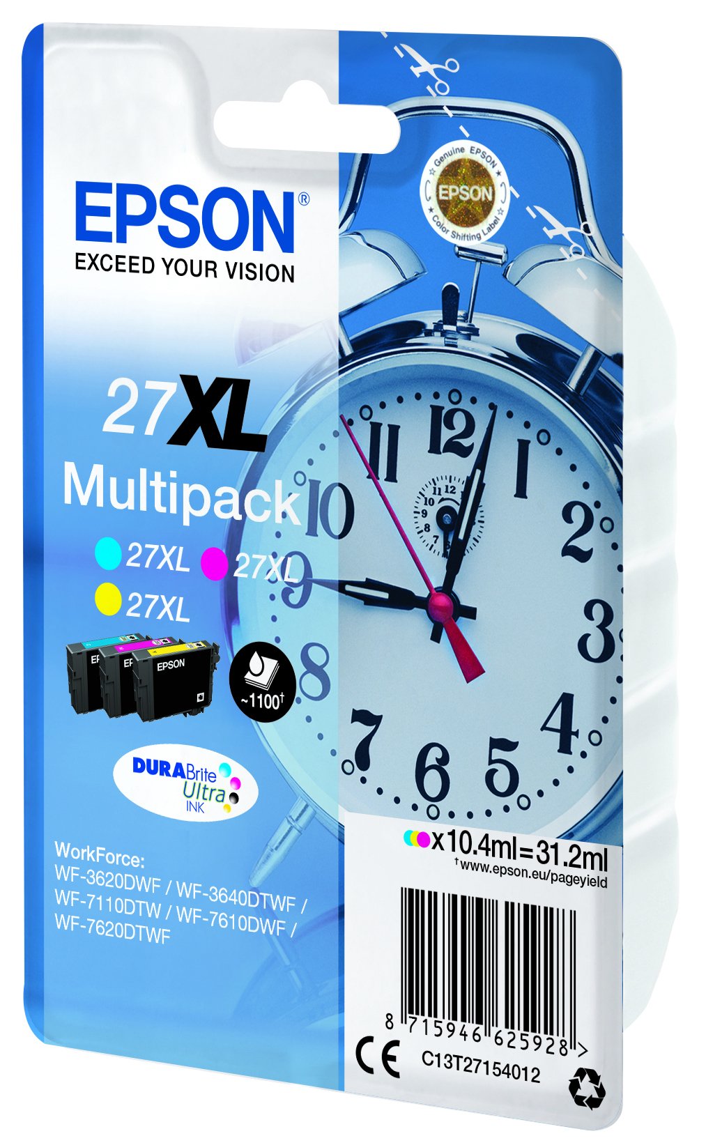 Tinta Original Epson 27xl Multipack Paquete De 3 31.2 Ml Xl Amarillo, Cian, Magenta Original Blister