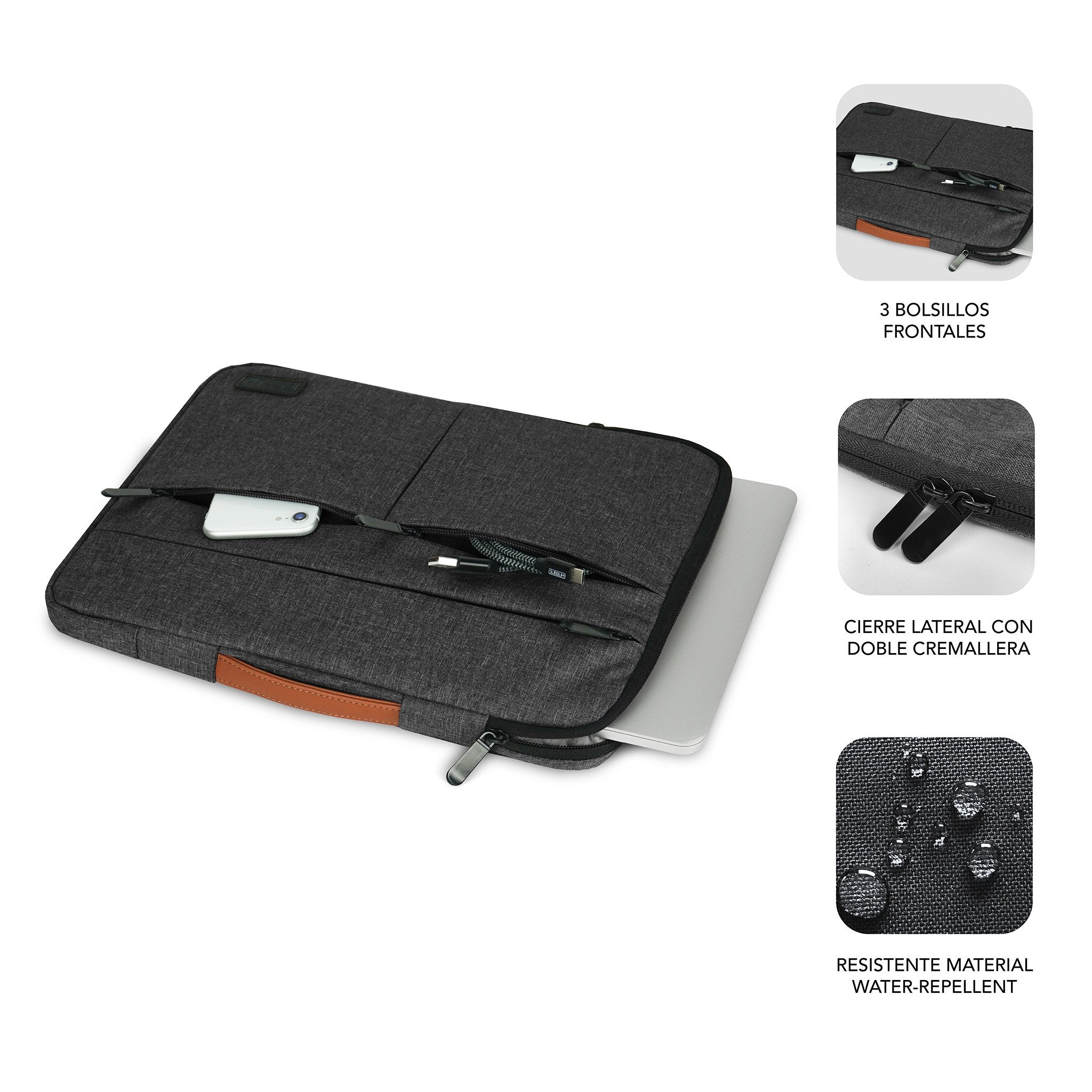 Funda Subblim Air Padding 360 Sleeve Para Portátiles Hasta 14' Gris Oscuro