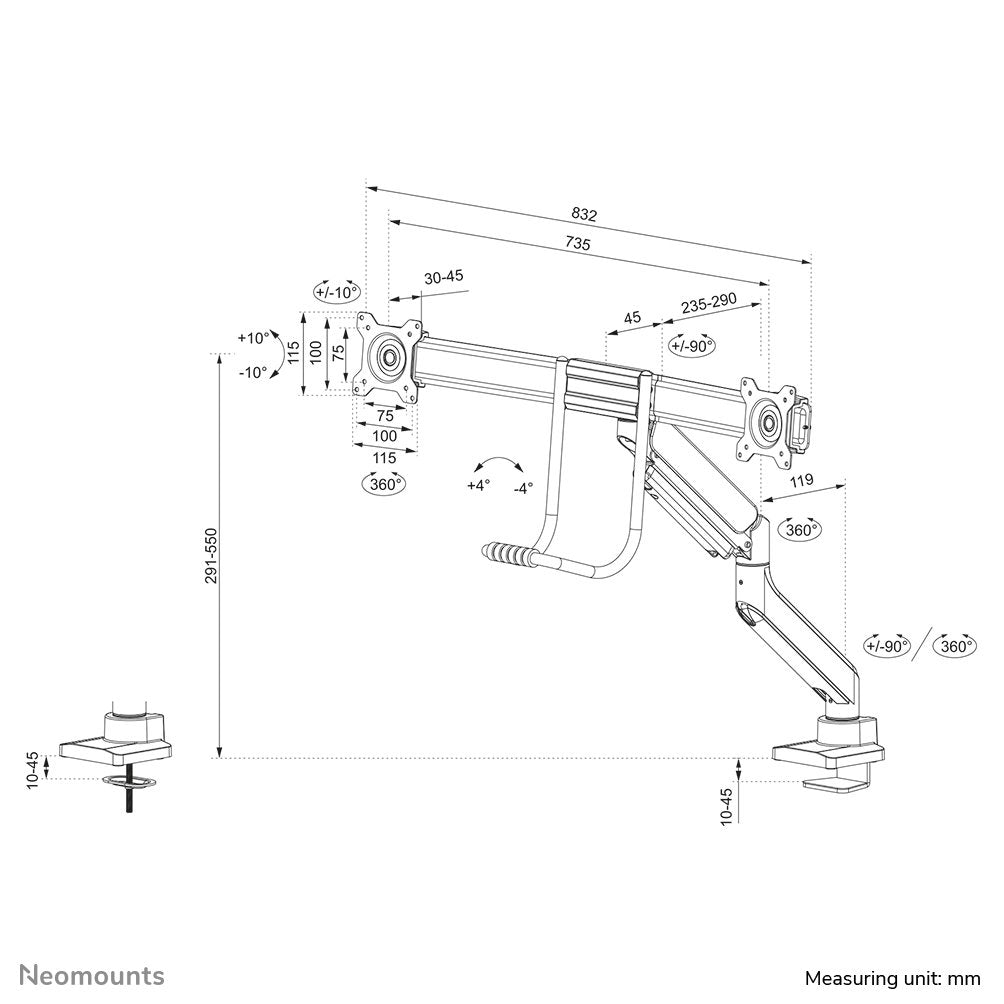 Neomounts By Newstar Soporte De Escritorio 2 Monitores 17-32'' 7kg 2x 8kg Blanco