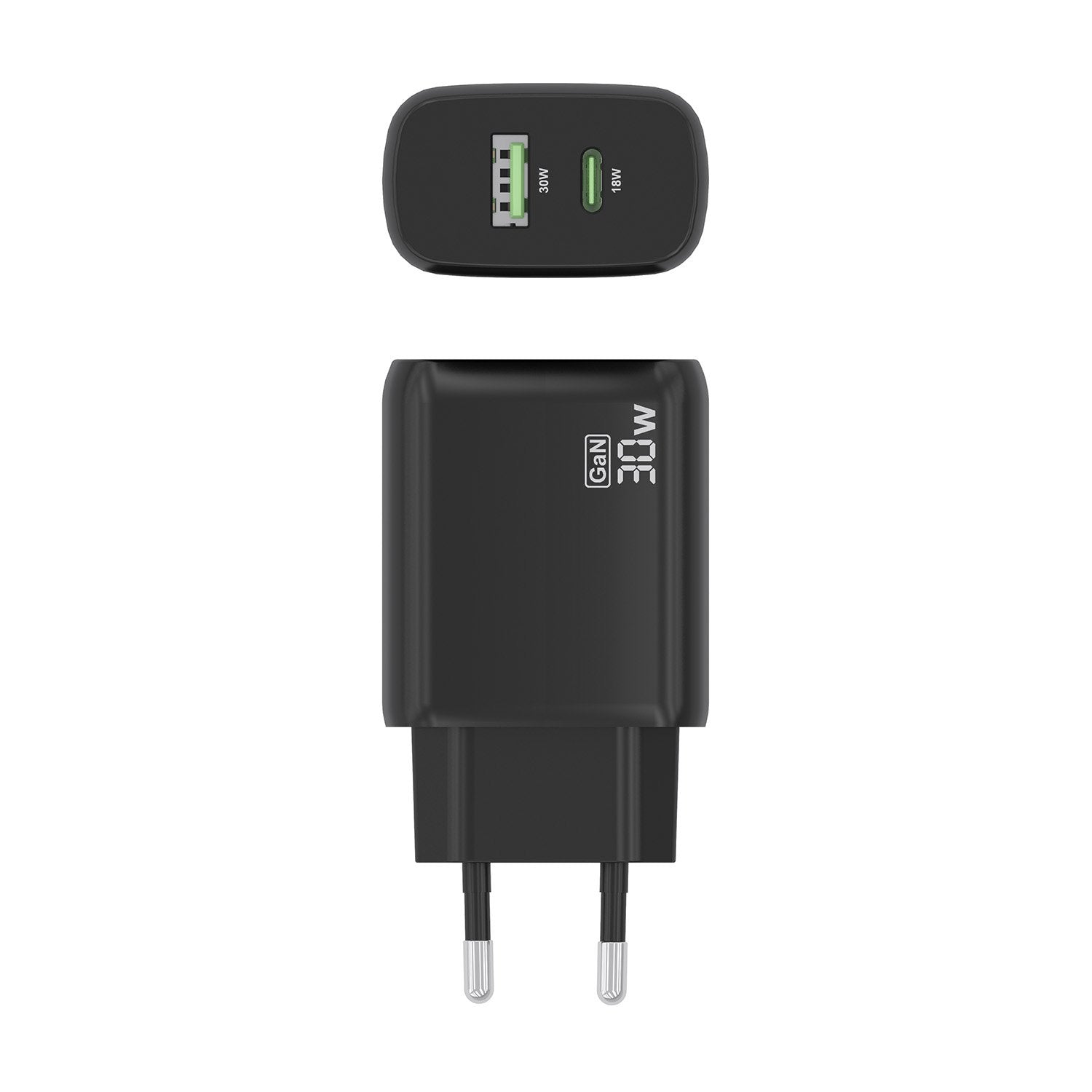 Aisens Cargador Gan 30w, 1xusb-C Pd3.0 Qc4.0, 1xusb-A Qc3.0, Negro