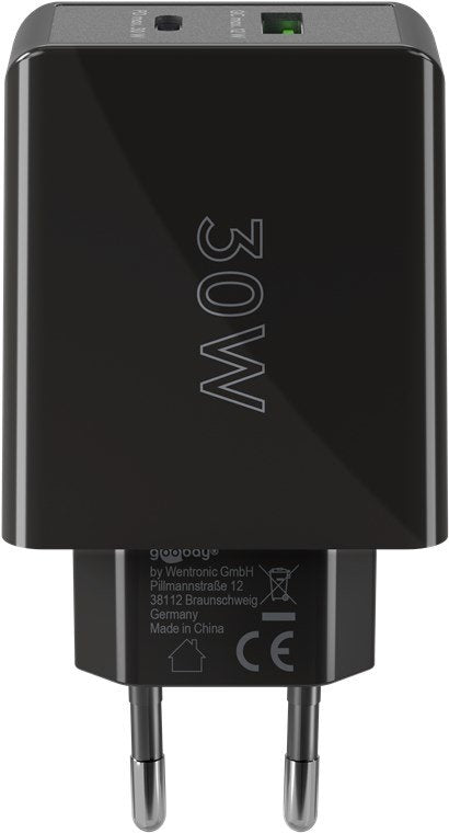 Goobay 61673, Cargador Usb-A + Usb-C Pd 30 Watt Negro