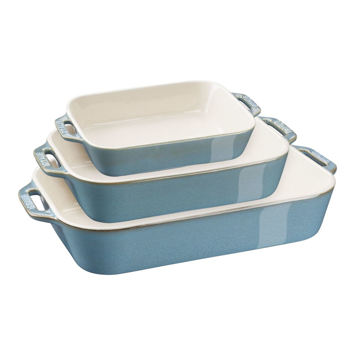 Staub 3-Piece Rectangular Ceramic Bakeware Set, Turquoise