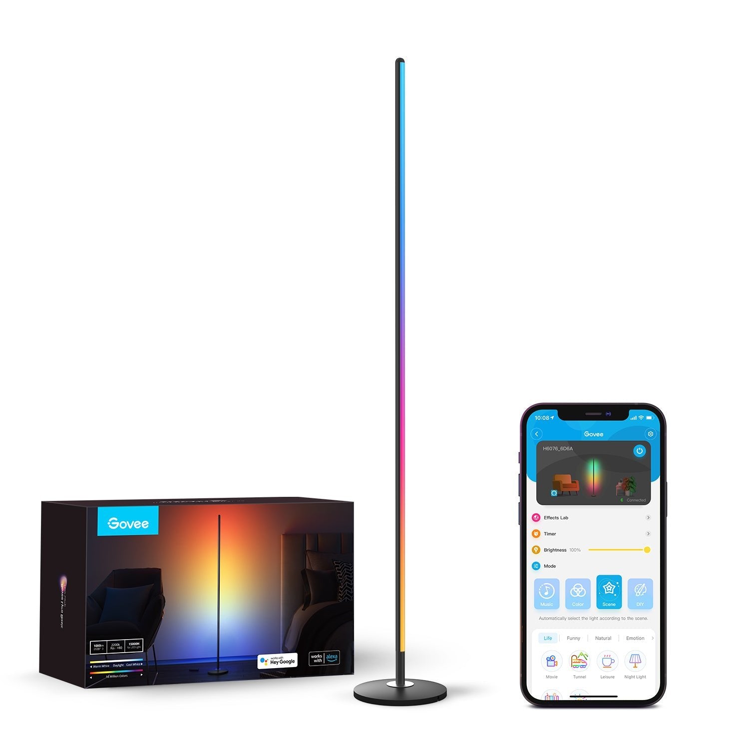 Govee Led Floor Lamp Smart Floor Lighting Black Wi-Fi/Bluetooth