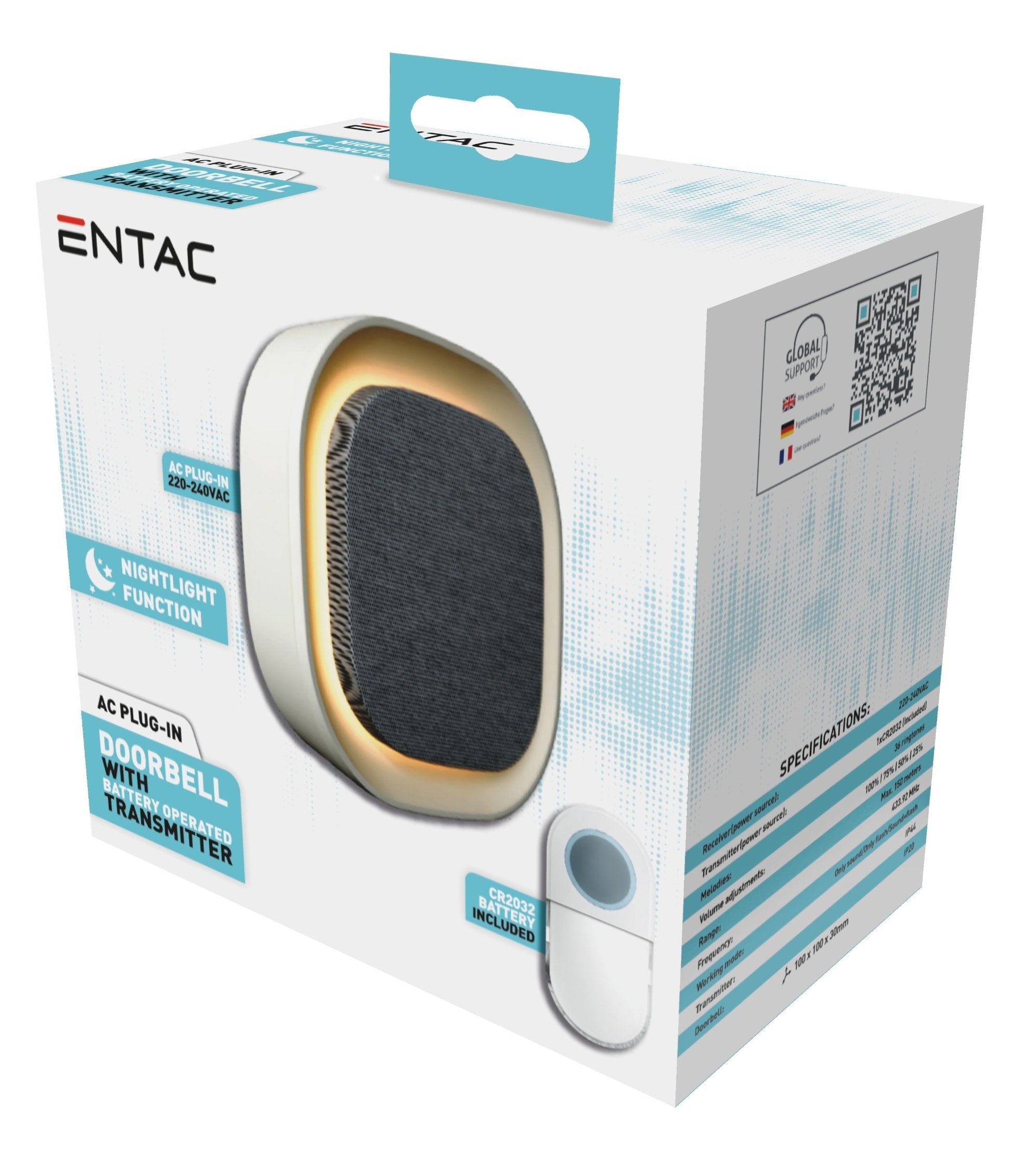 Entac Türklingel Ac Plug-In Nachtlicht Ip44-Sender 1xcr2032