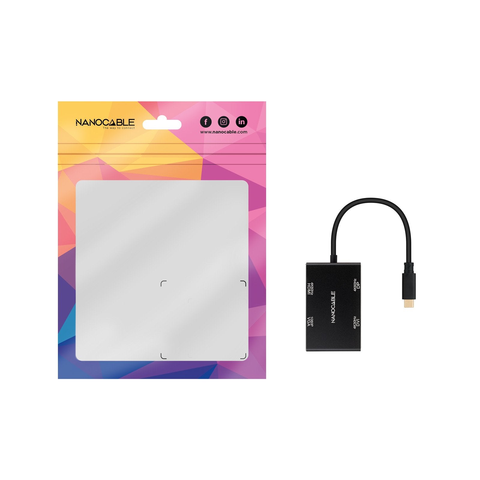 Nanocable Conversor Usb-C/M A Hdmi/H + Dvi/H + Dp/H + Vga/H - 10cm - Negro