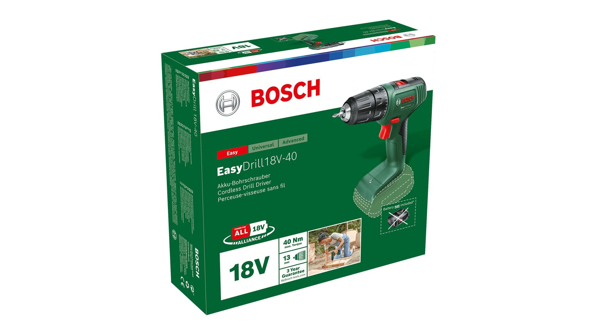 EAN 4053423230628 - Bosch EasyDrill 18V-40 1630 RPM Sin llave 1,3 kg Negro, Verde imagen 3
