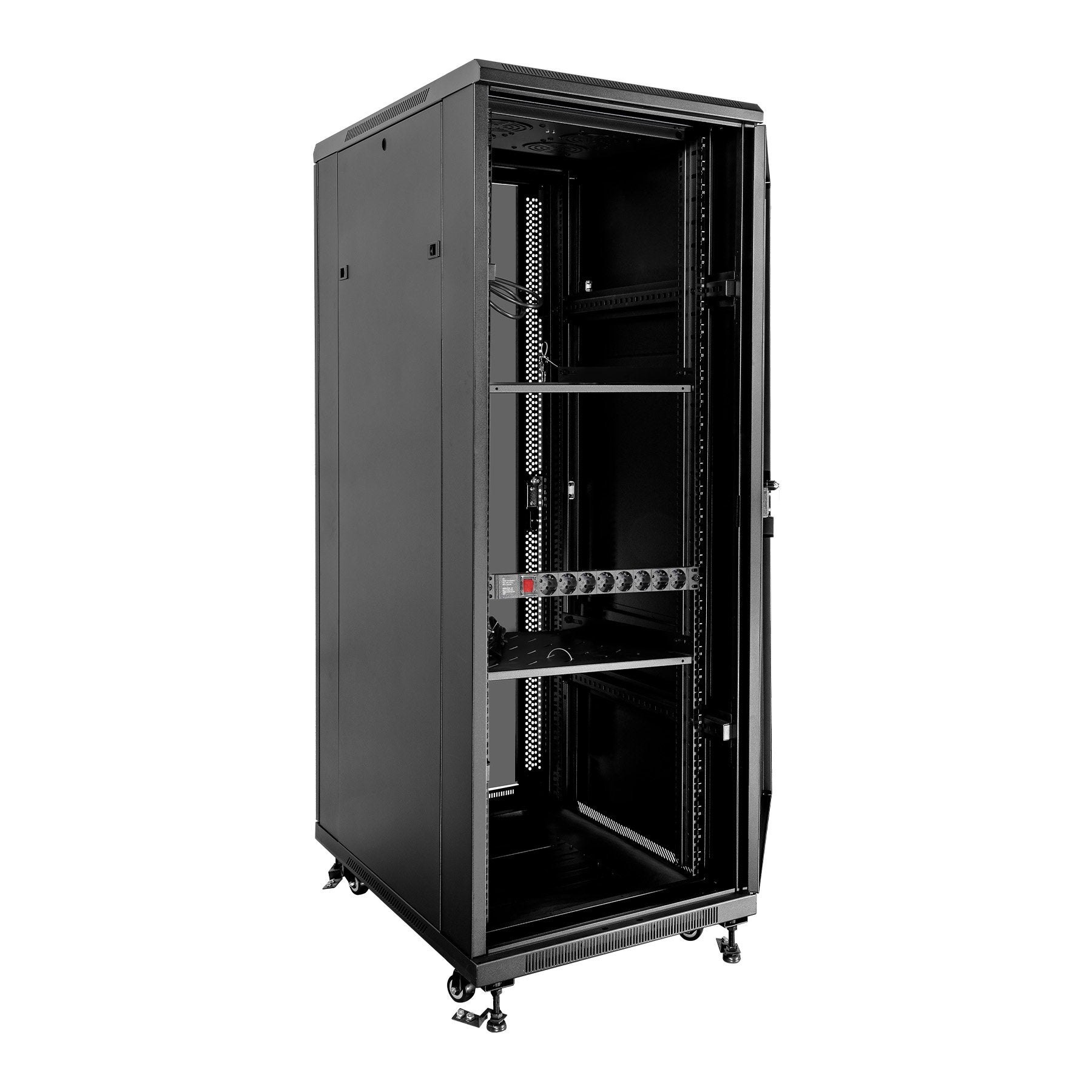 Armario De Suelo 19 Aiten Data 37u Ai6637 600 X 600 X 1780 2cl 4r Mo Color Negro Puerta De Cristal Templado Puerta Trasera Perforada
