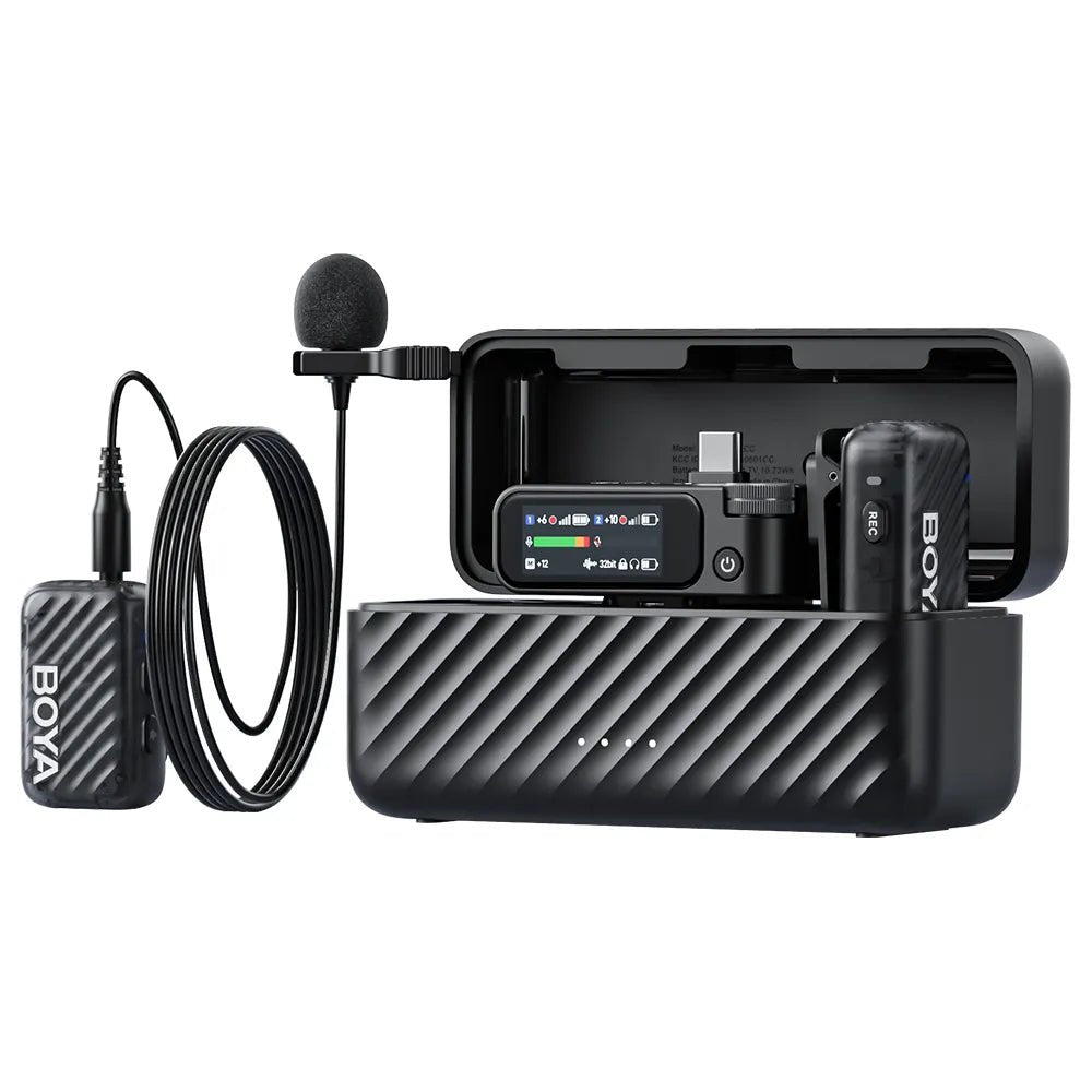 Boya Microphone Wireless And Wired Boyamic 2-01 2.4ghz, Ai Powered Noise Cancellation With 2 Receivers And 1 Transmitter (Type-C) Black Eu