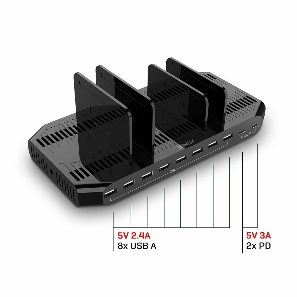 Lindy Estación De Carga Usb De 120 W Y 10 Puertos
