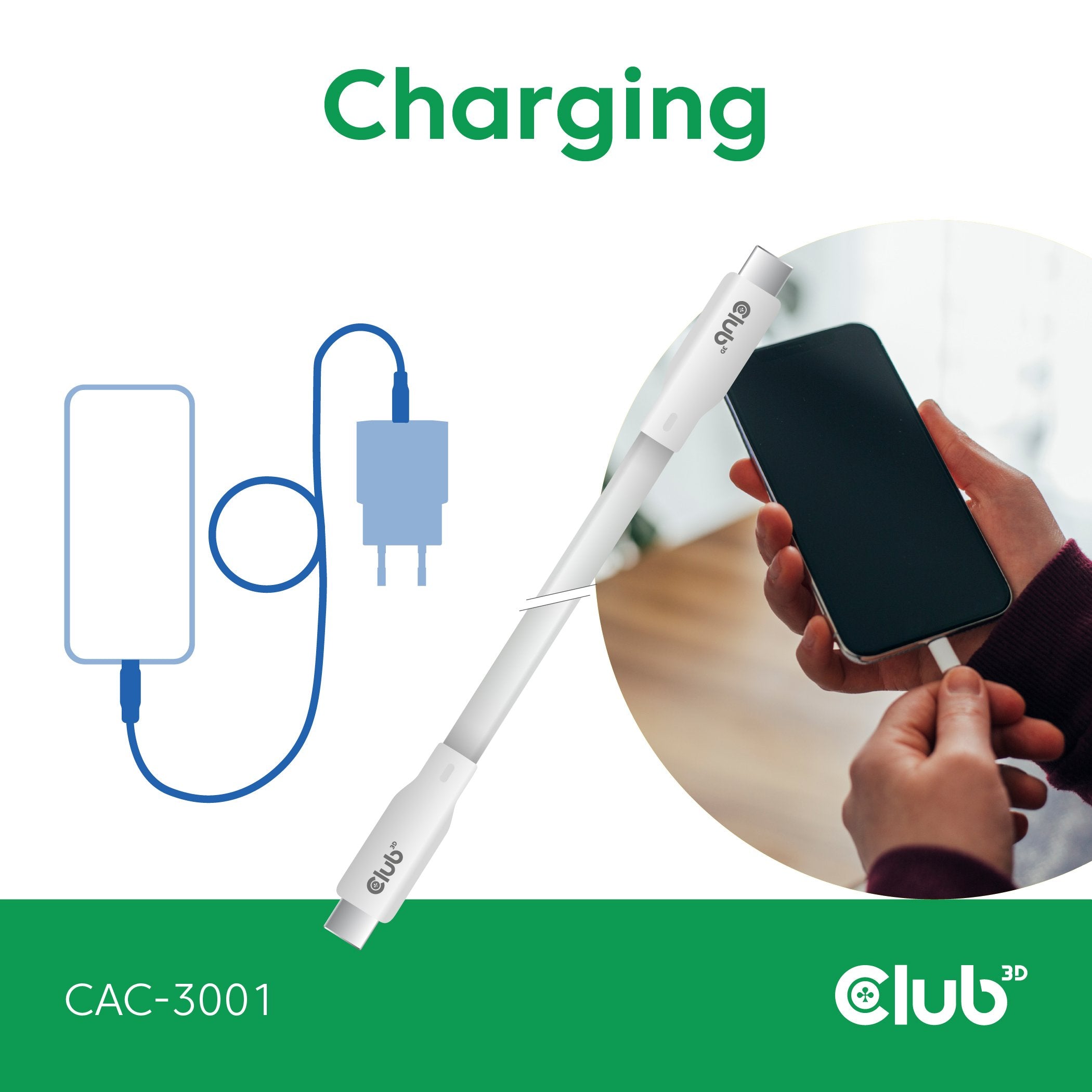 Cable  Club3d Usb C Blanco