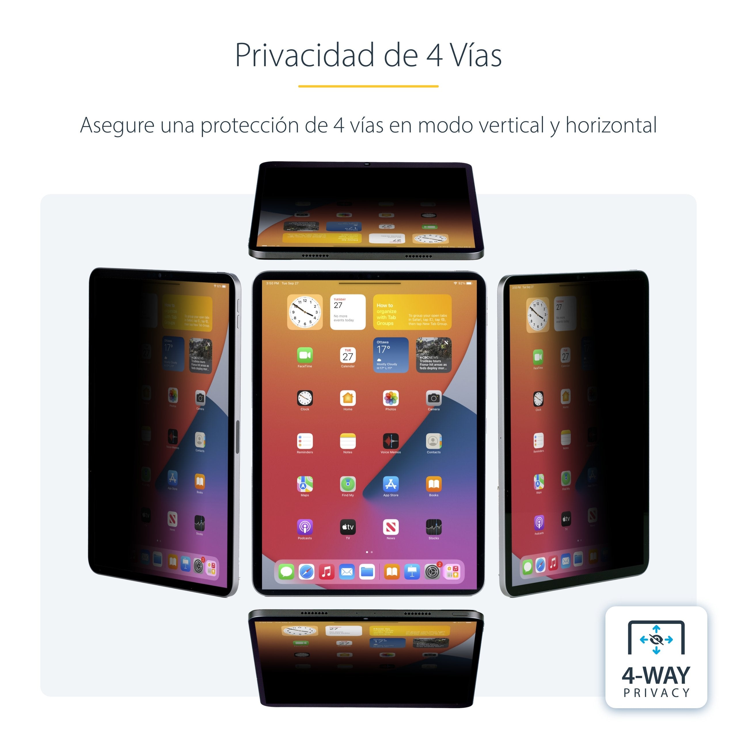 Startech.Com Protector De Pantalla Para Tableta For Portrait/Landscape Touch-Enabled +/-30° View Blocks Up To 51% Blue Light Matte Con Filtro De Privacidad 4 Vías 12.9" Negro Para Apple Ipad Pro De 12 9" (3ª Generación 4ª Generación 5ª