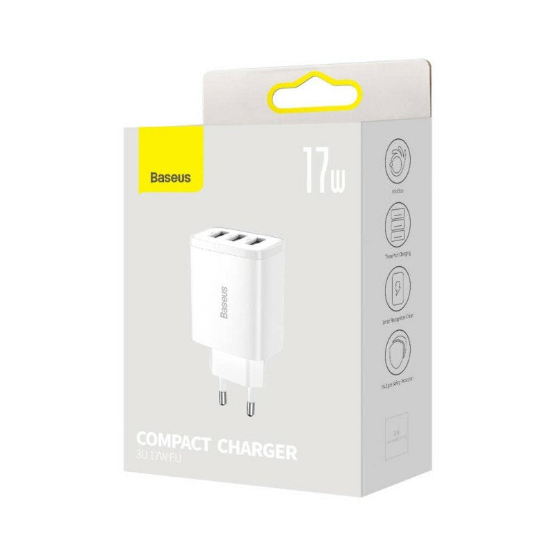 Ladowarka Sieciowa Baseus Compact Quick Charger, 3x Usb, 17w (Biala)