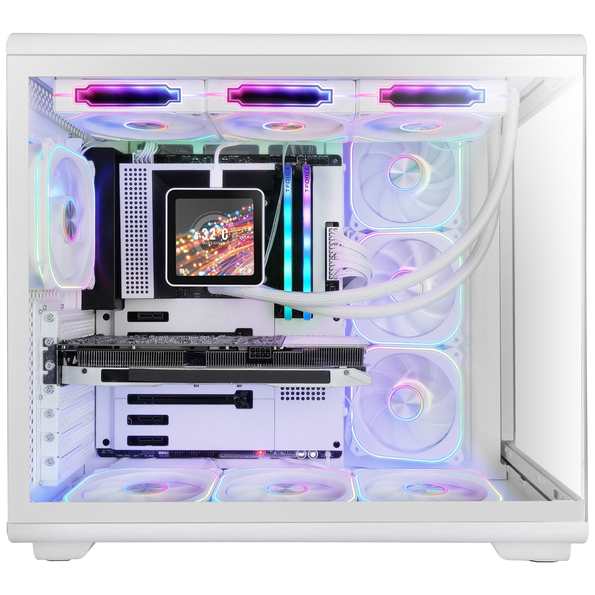 Caja Pc  Atx Mars Gaming Mc-Revmaxw Pantalla Lcd 11.8" Cristal Templado 4x Ventiladores Argb Blanco