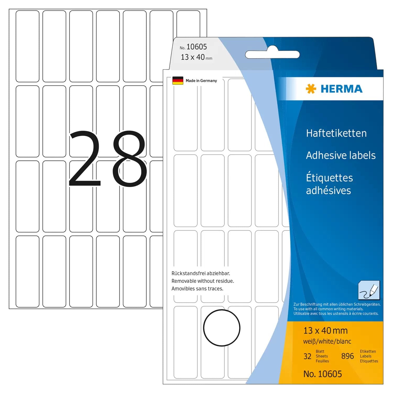 EAN 4008705106054 - HERMA 10605 etiqueta autoadhesiva Rectángulo redondeado Blanco 896 pieza(s) imagen 1