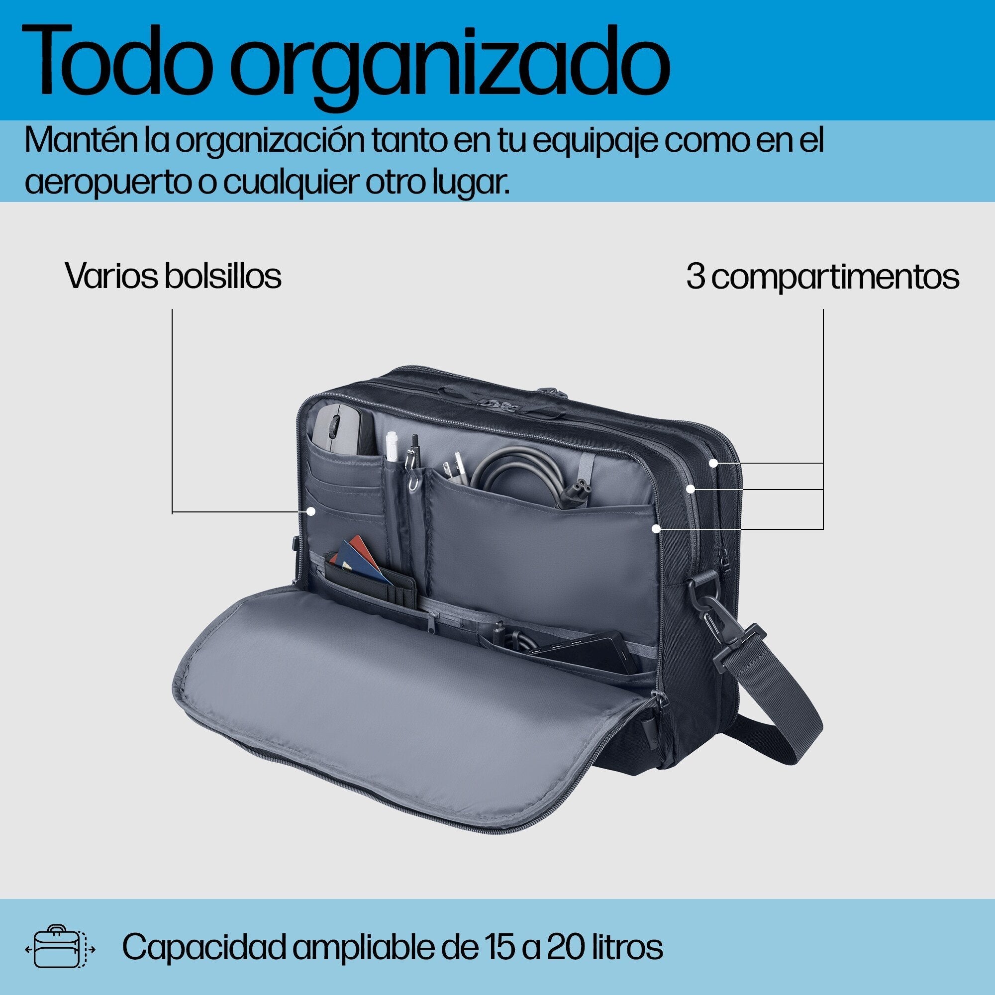 EAN 0198122966905 - HP Travel Plus 15 Liter 14 Laptop Bag 35,8 cm (14.1") Maletín Azul, Grafito imagen 5