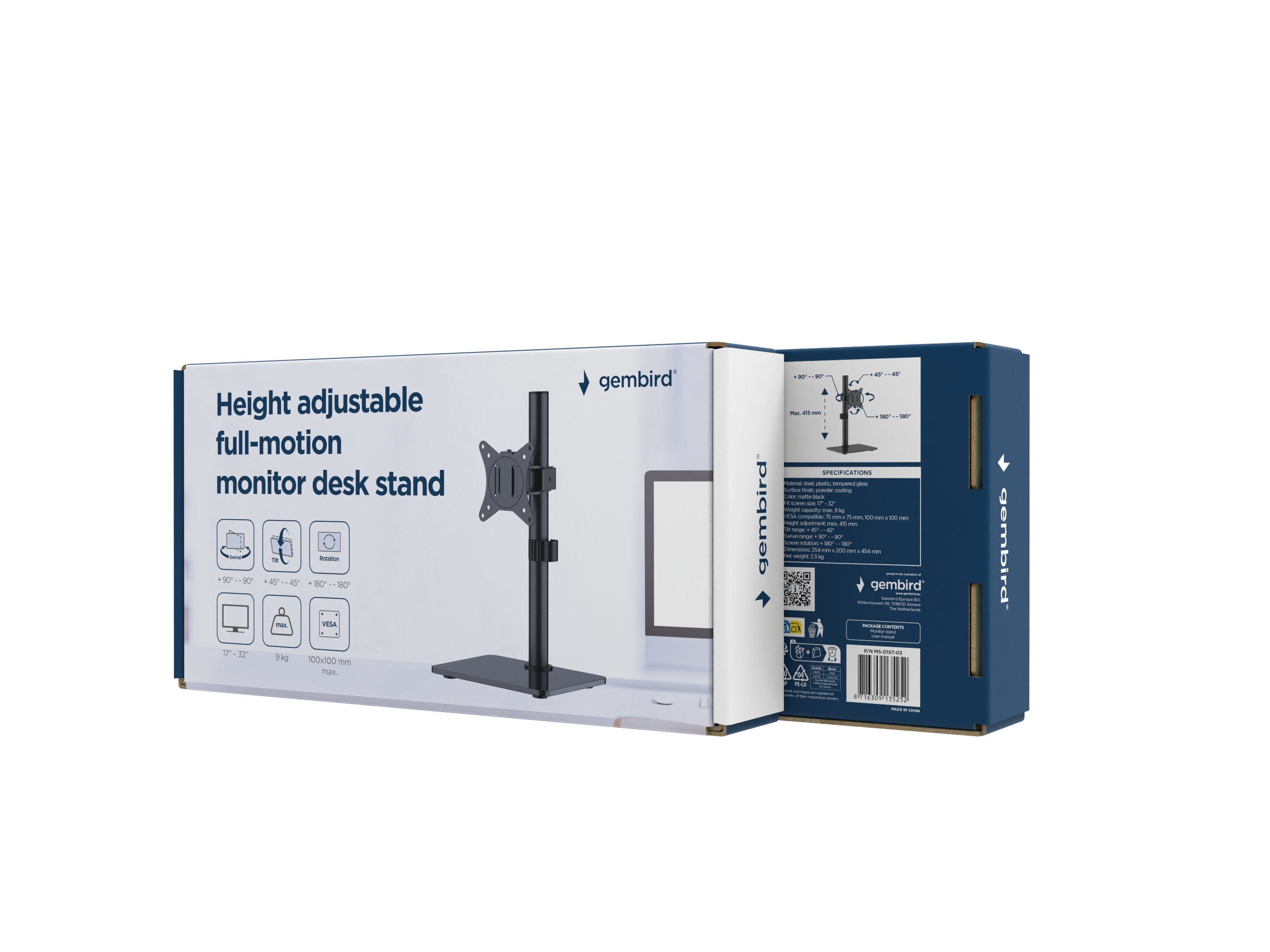 EAN 8716309135252 - Gembird MS-D1ST-03 soporte para monitor 81,3 cm (32") Escritorio Negro imagen 9