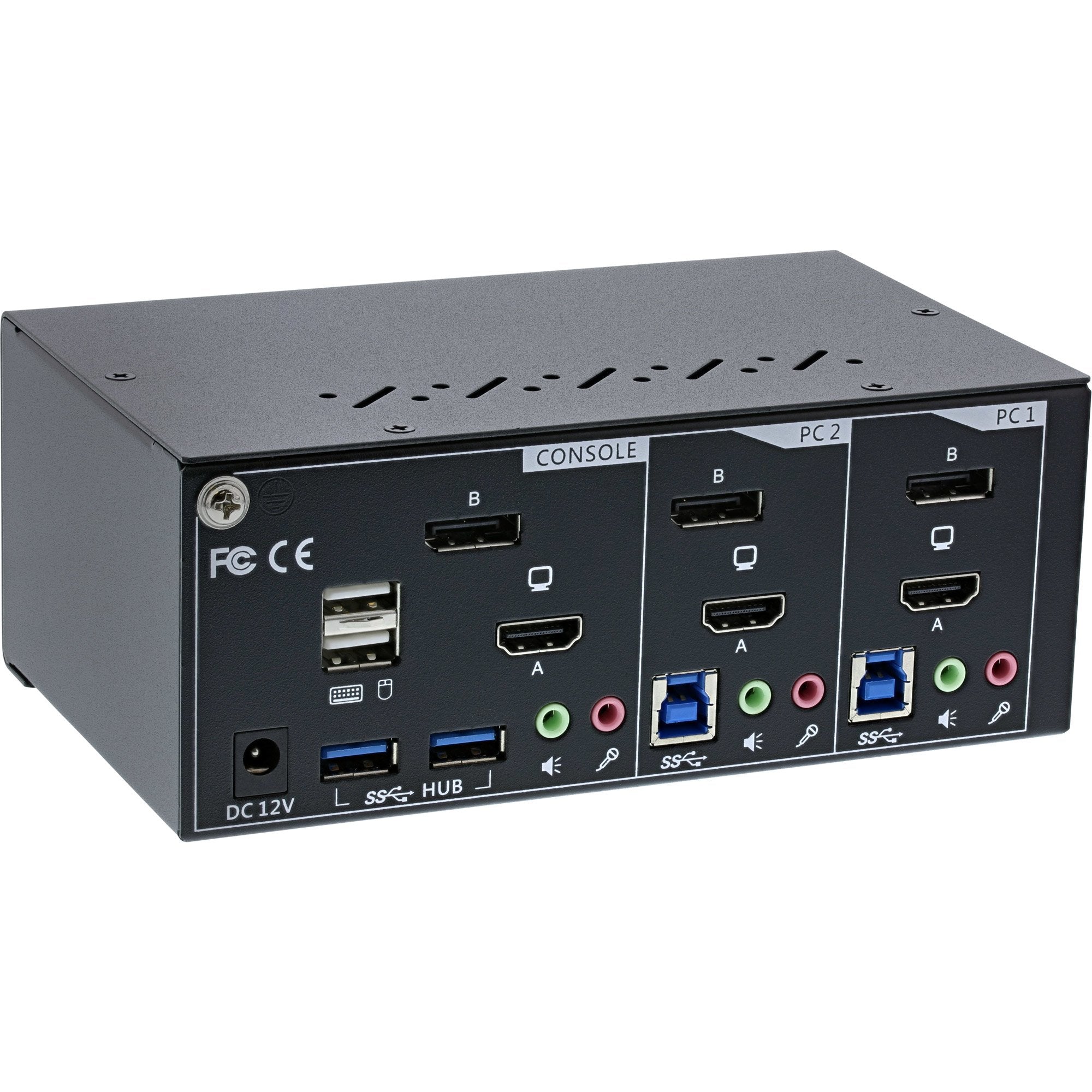 Switch Kvm De Escritorio Inline, 2 Puertos, Monitor Dual, Displayport 1.2 + Hdmi 2.0, 4k, Usb 3.0, Audio