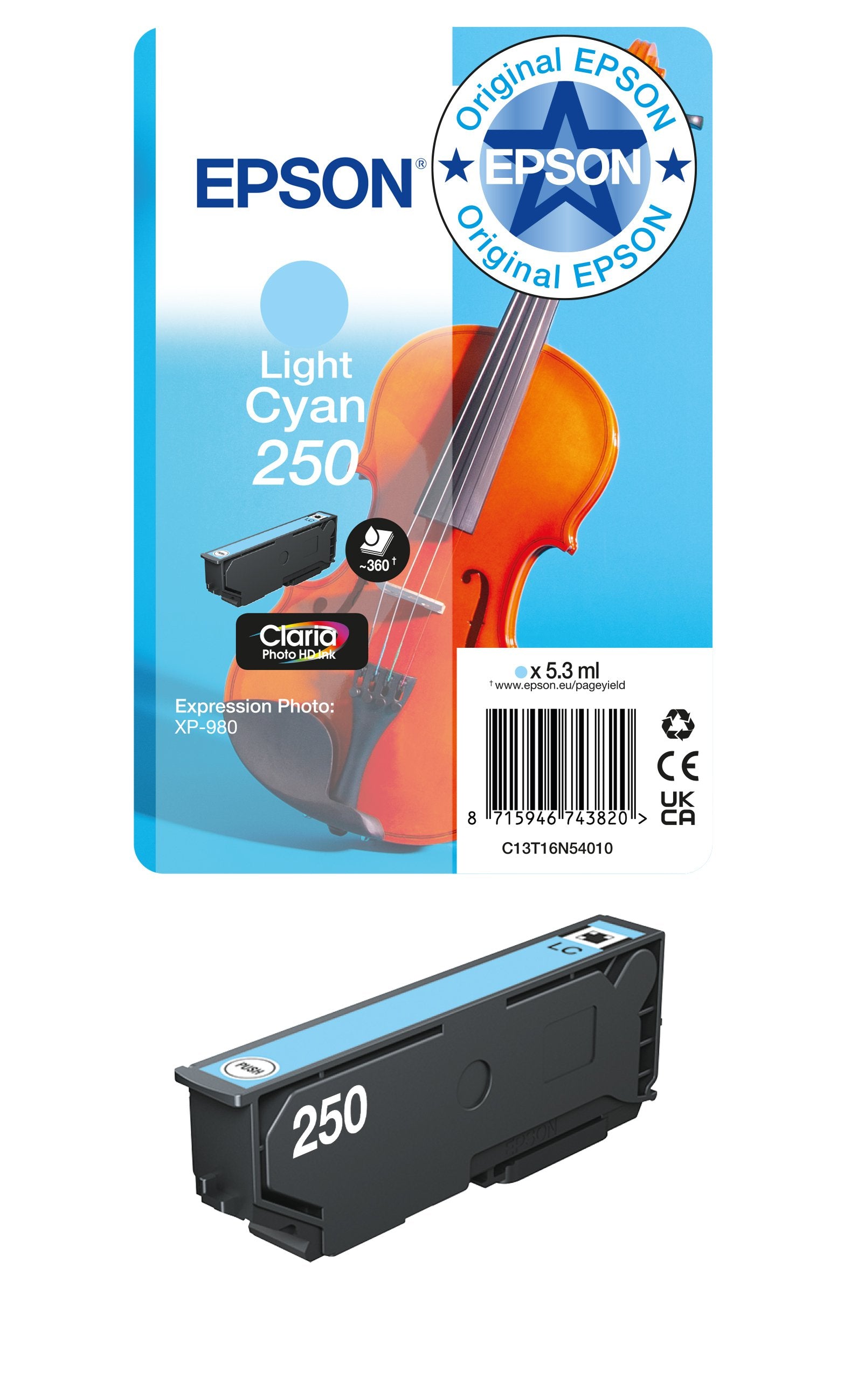 EAN 8715946743561 - Epson 250 Violin Claria Photo HD cartucho de tinta 1 pieza(s) Original Rendimiento estándar imagen 3
