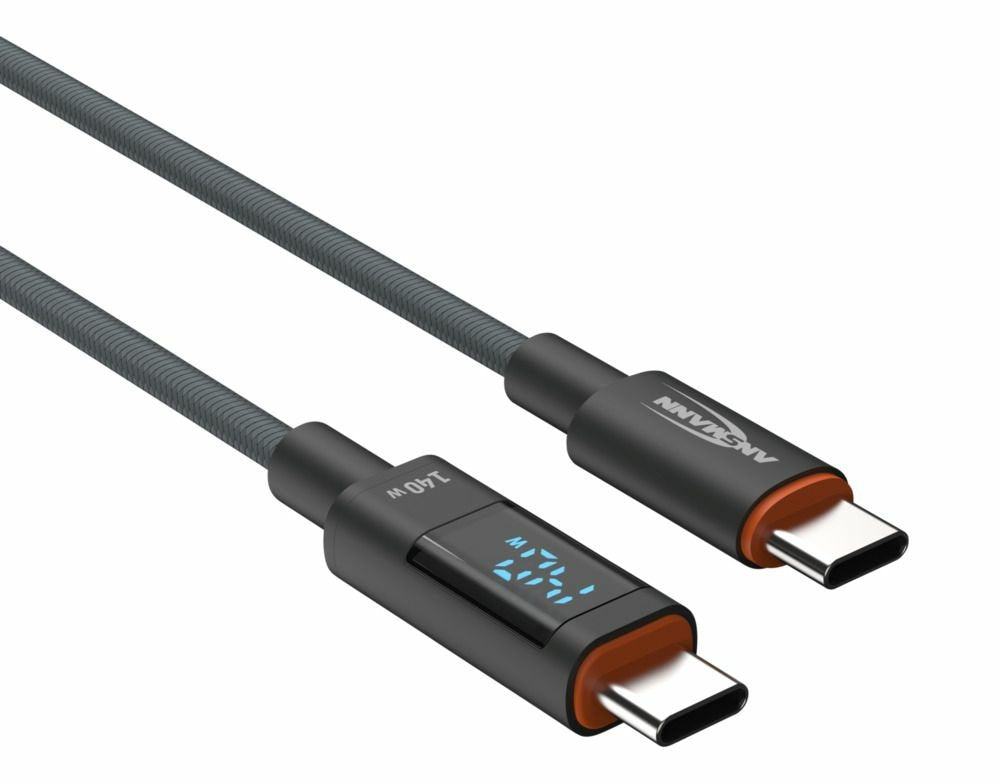 Cable Ansmann Usb 2.0 , Usb-C Stecker > Usb-C Stecker (Anthrazit, 2,0 Meter, Pd 3.1,  Laden Mit Bis Zu 140 Watt, Gesleevt, Integriertes Led Display) 1700-0171