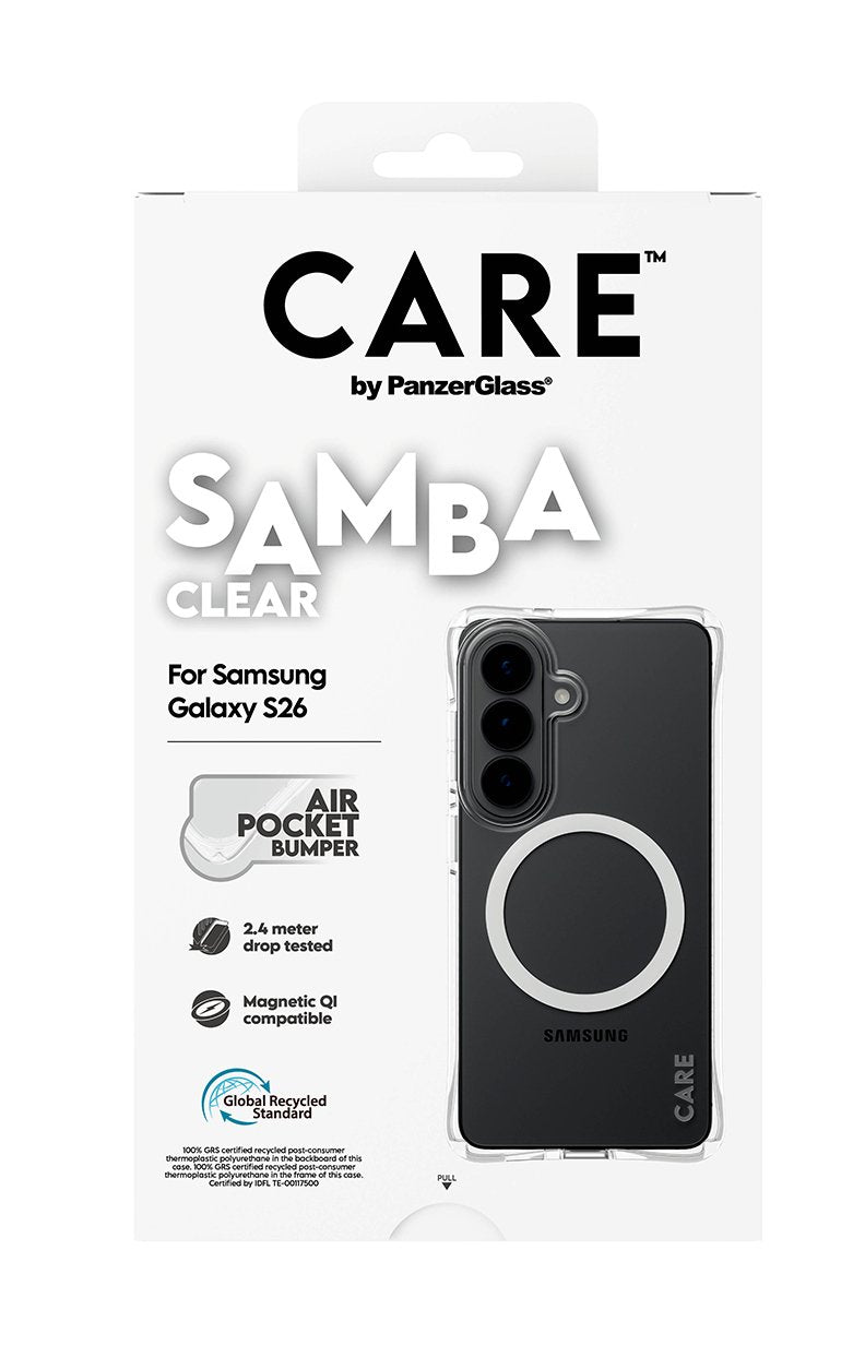 Panzerglass Care By ® Samba Case Transparente M. Blanco Qi Samsung Galaxy S26, Cover, Samsung, Samsung - Galaxy S26, 16 Cm (6.3"), Transparente