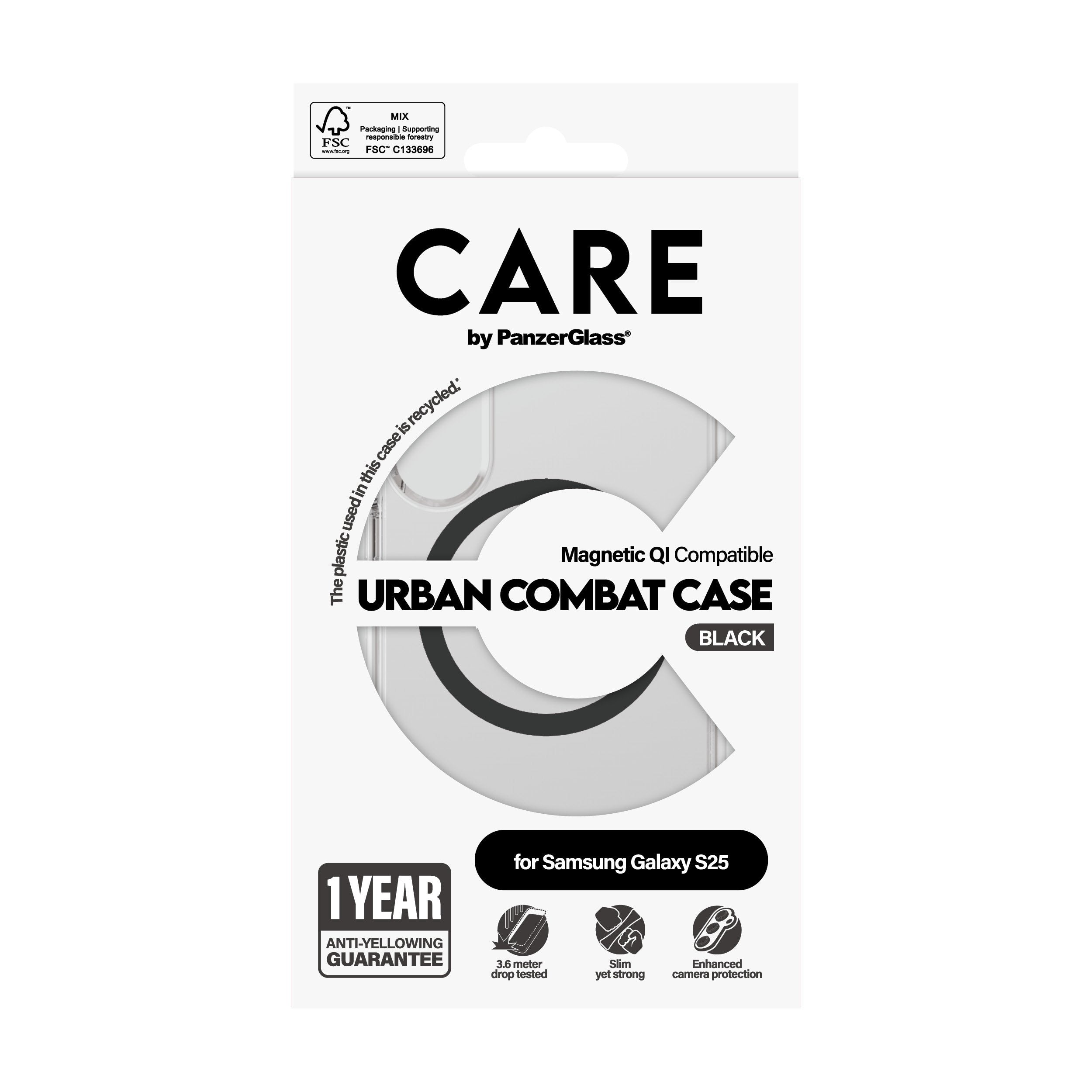 EAN 5715685016929 - PanzerGlass CARE™ by ® Urban Combat Case Transparent w. Black Qi Compatible Samsung Galaxy S25 funda para imagen 3