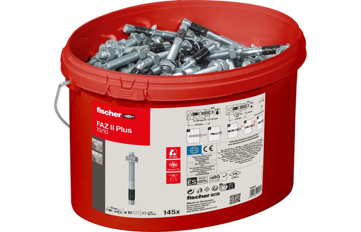 Fischer Bolzenanker Faz Ii Más 10/10 En El Cubo, Plata De Espiga, 145 Piezas, Galvanizado Galvánicamente 568857