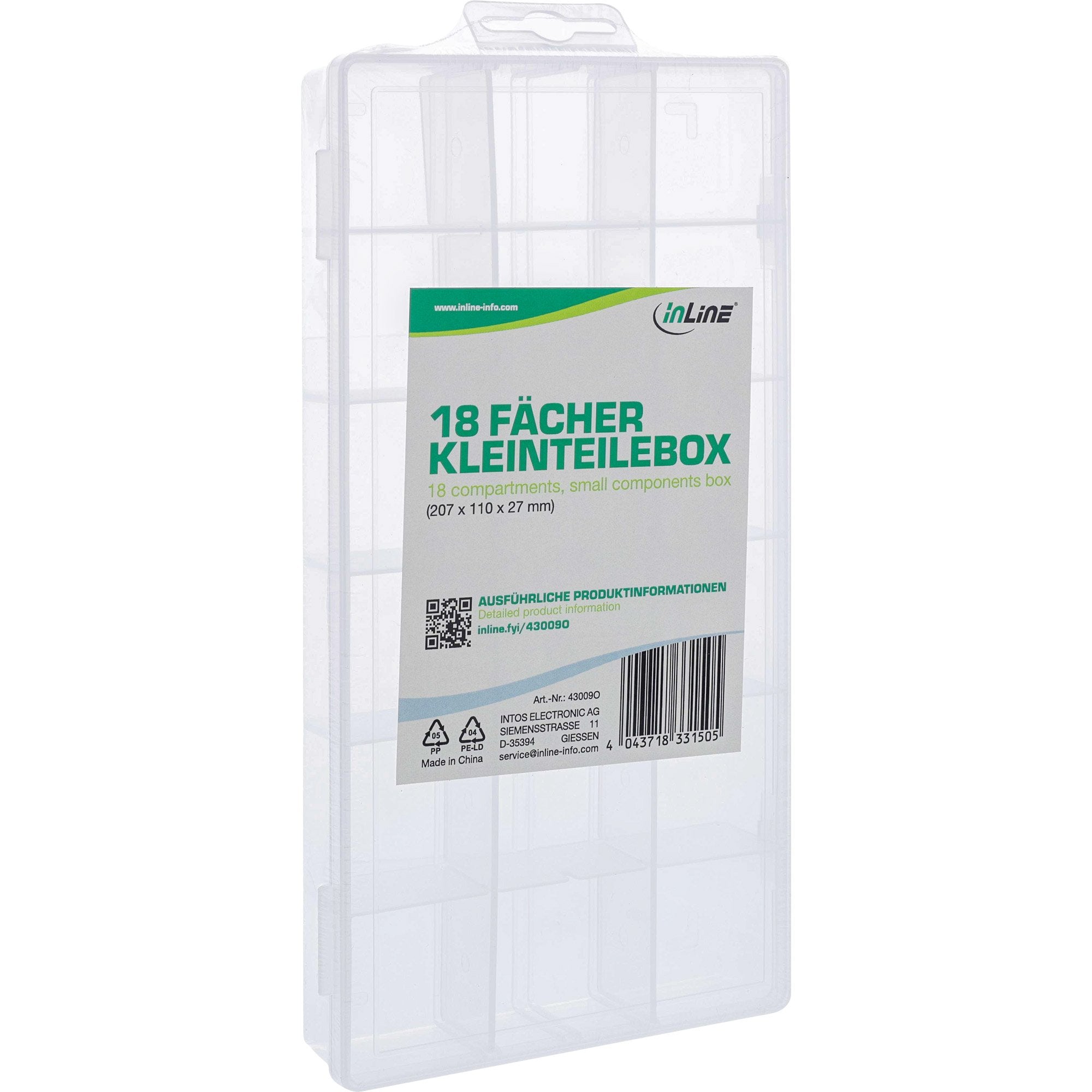 Inline® Small Components Box, 18 Compartments, 207x110x27mm, Orange
