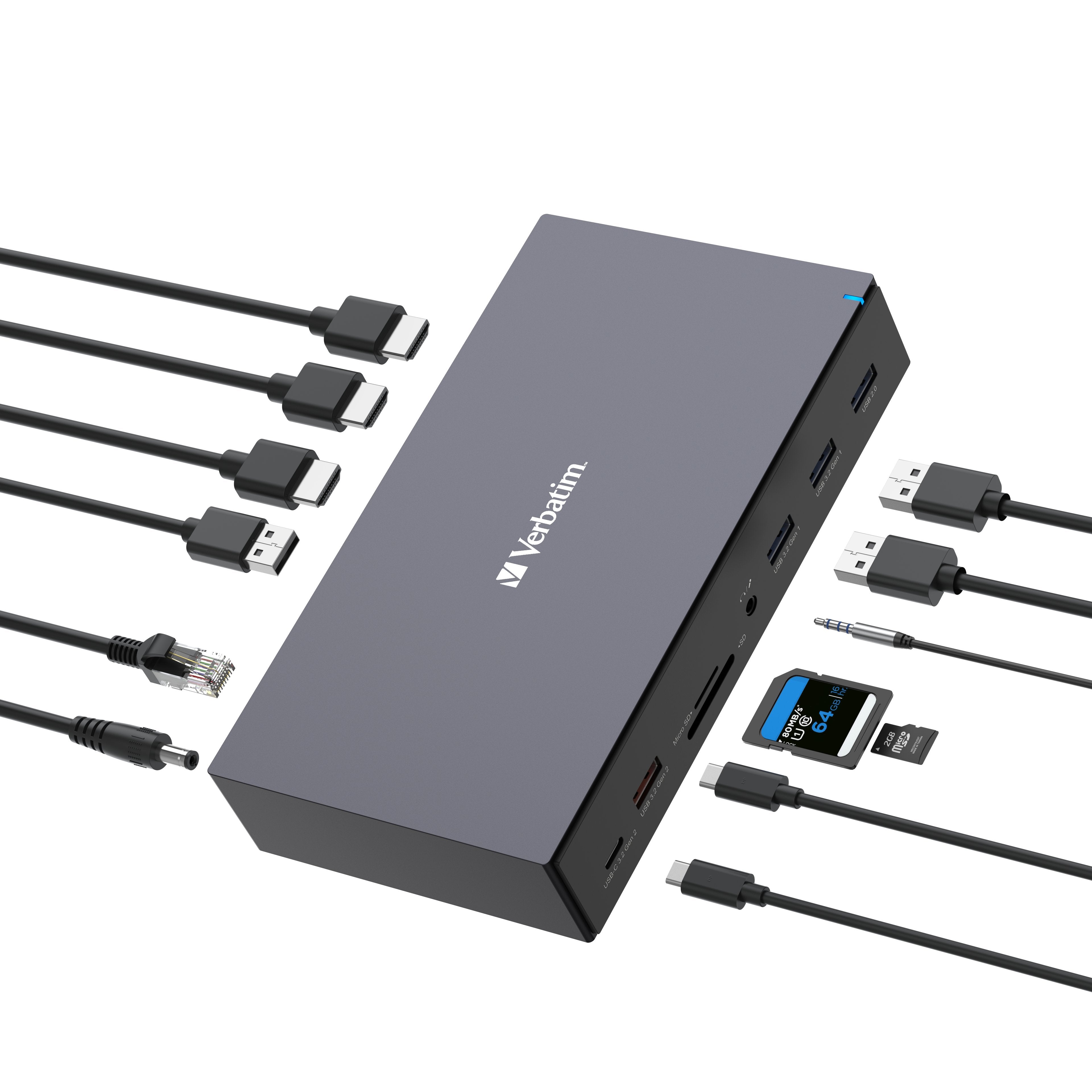 Verbatim Usb-C Pro Dockingstation Cds-17 Con Hdmi/4k/Rj45/Usb-A/Usb-C/Sd