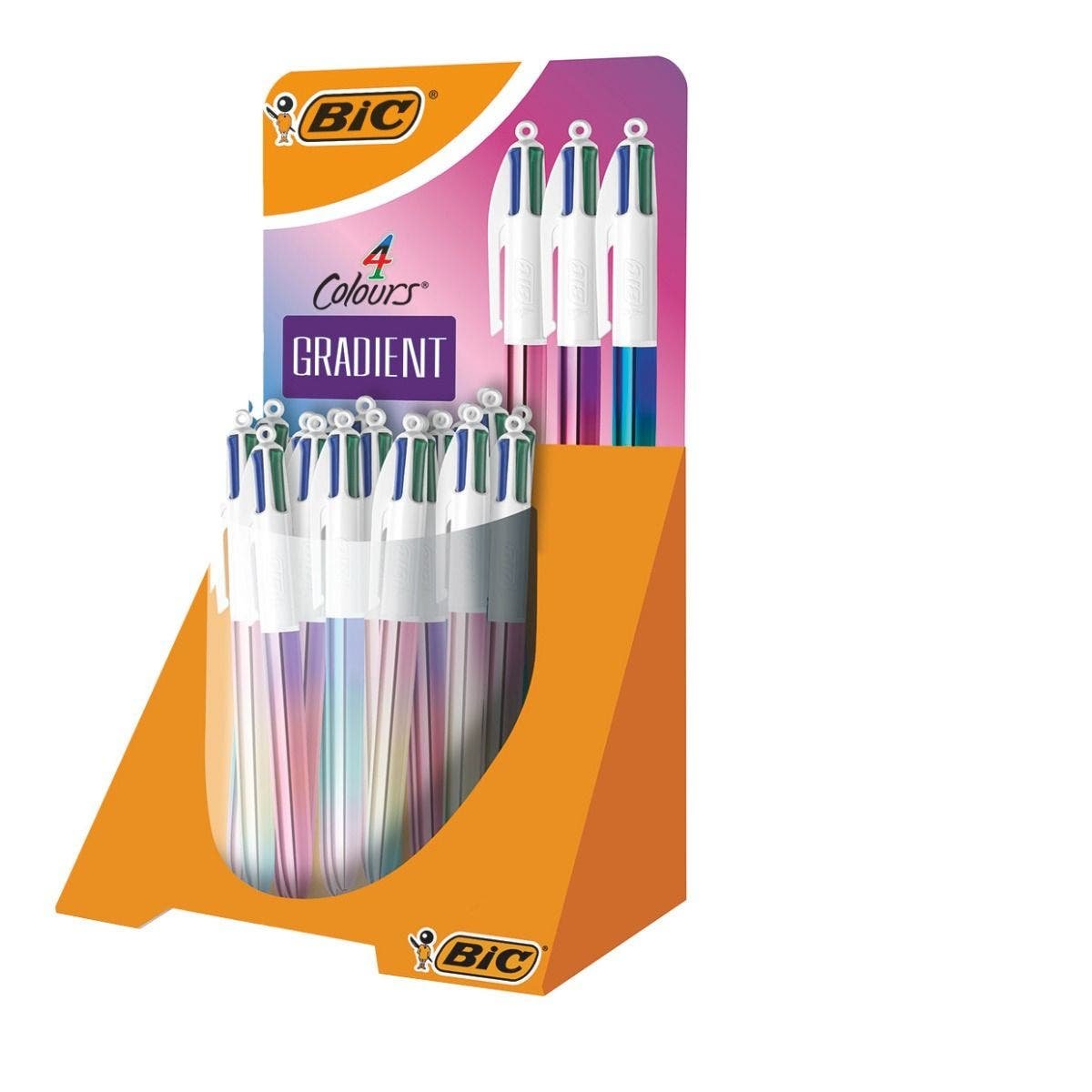 Bic 4 Colours Gradient Expositor De 30 Boligrafos De Bola Retractiles - Punta Media De 1.0mm - Tinta Con Base De Aceite - Cuerpo Blanco/Degradado Tricolor - 4 Colores