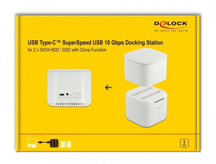 Delock 63084 Base De Conexión Para Disco Duro Usb 3.2 Gen 2 (3.1 Gen 2) Type-C Blanco