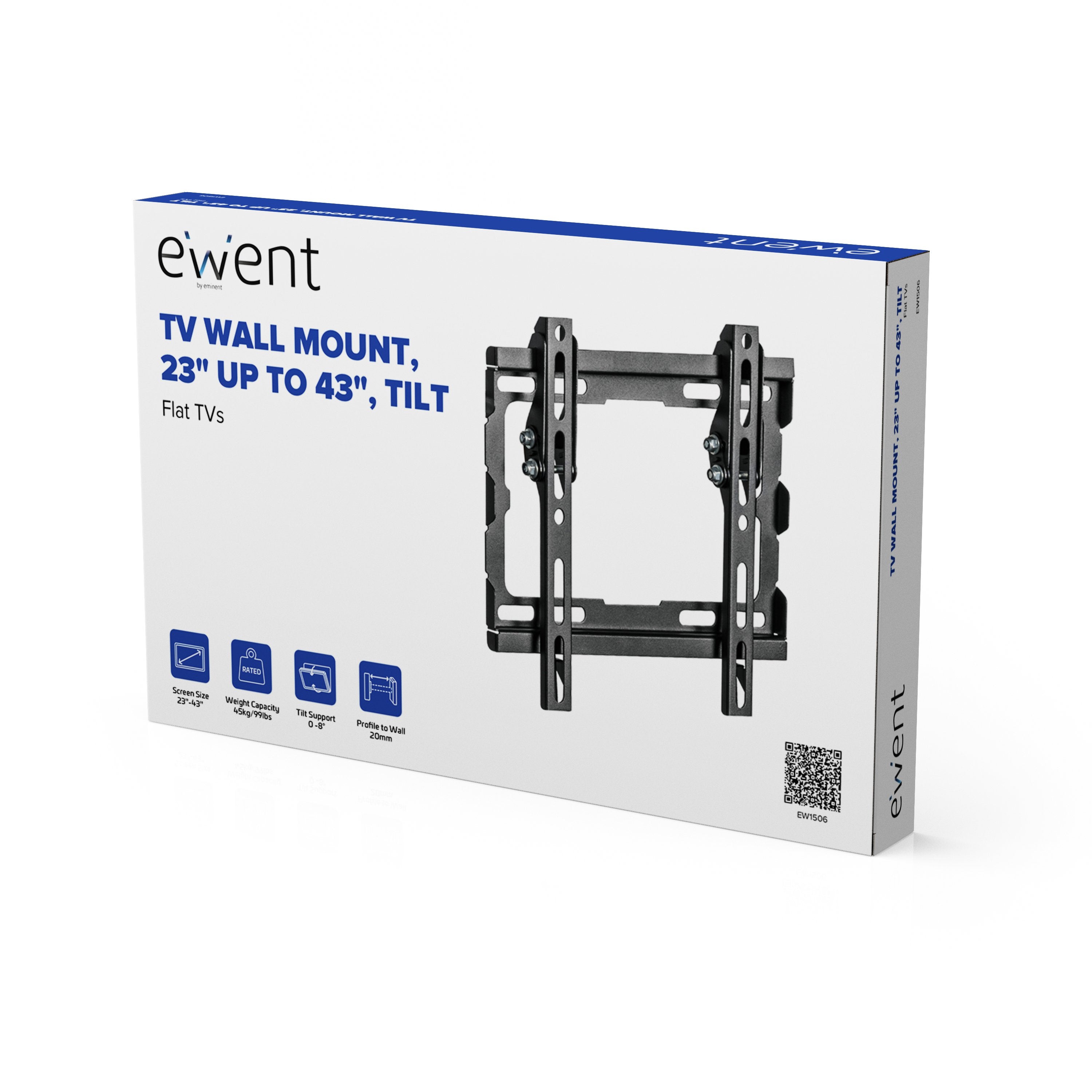Soporte Tv De Pared Easy Tilt 23" Hasta 42" Ewent Ew1506, 35 Kg, 58,4 Cm (23"), 106,7 Cm (42"), 75 X 75 Mm, 600 X 400 Mm, Negro