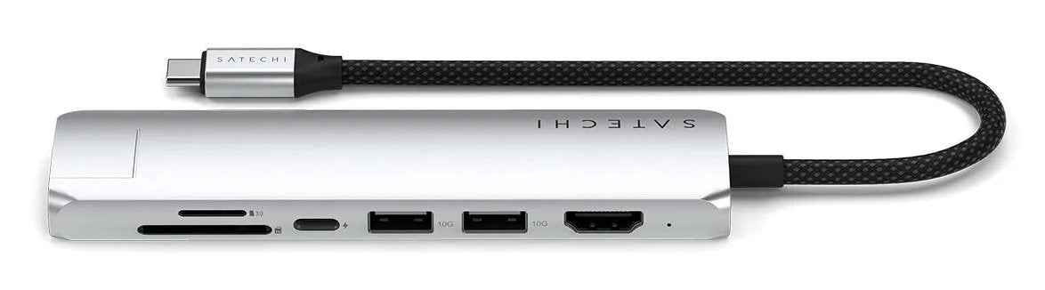 Satechi 7-W-1 Usb-C Slim Multiport Adapter Ethernet (Usb-C Pd, 2x Usb-A, Hdmi 4k, Ethernet, Czytnik Kart Micro/Sd) (Srebrny)