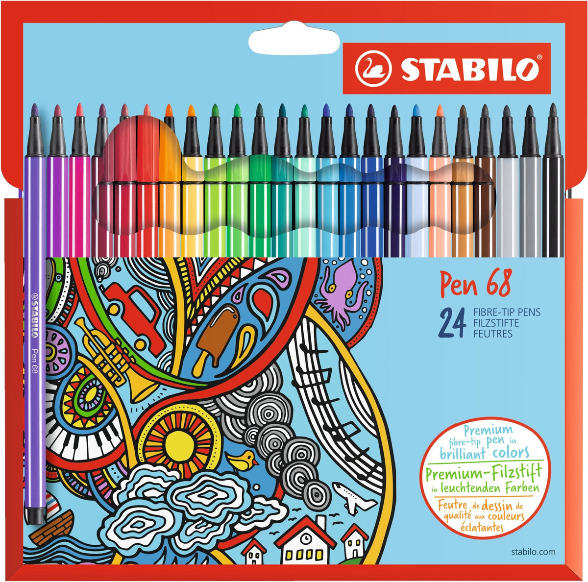 Stabilo Pen 68 - Rotulador - Mixto Colores - Tinta A Base De Agua - 1 Mm - Medio (Paquete De 24)